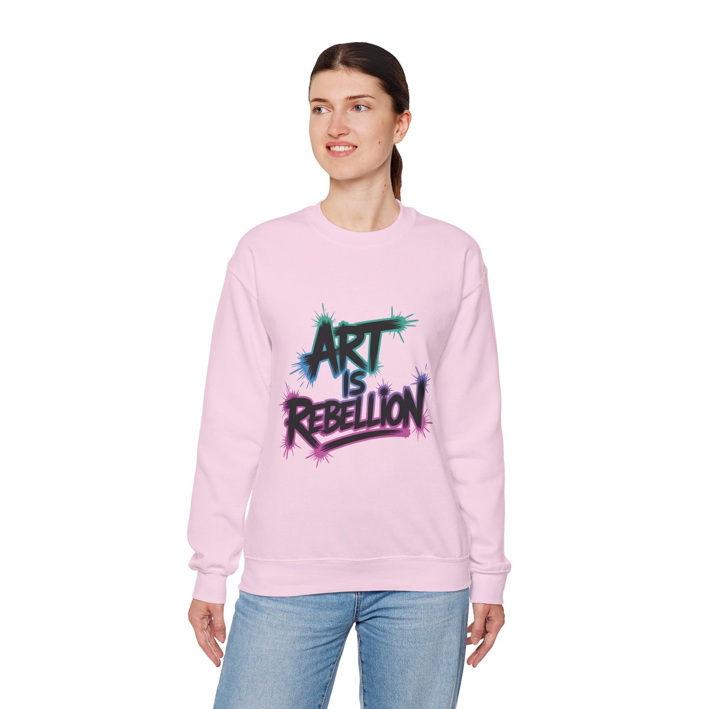 Art Is Rebellion Women's Sweatshirt, Graffiti Graphic Pullover, Bold Rebel Street Art Statement Top, Heavy Blend™ Crewneck Sweatshirt