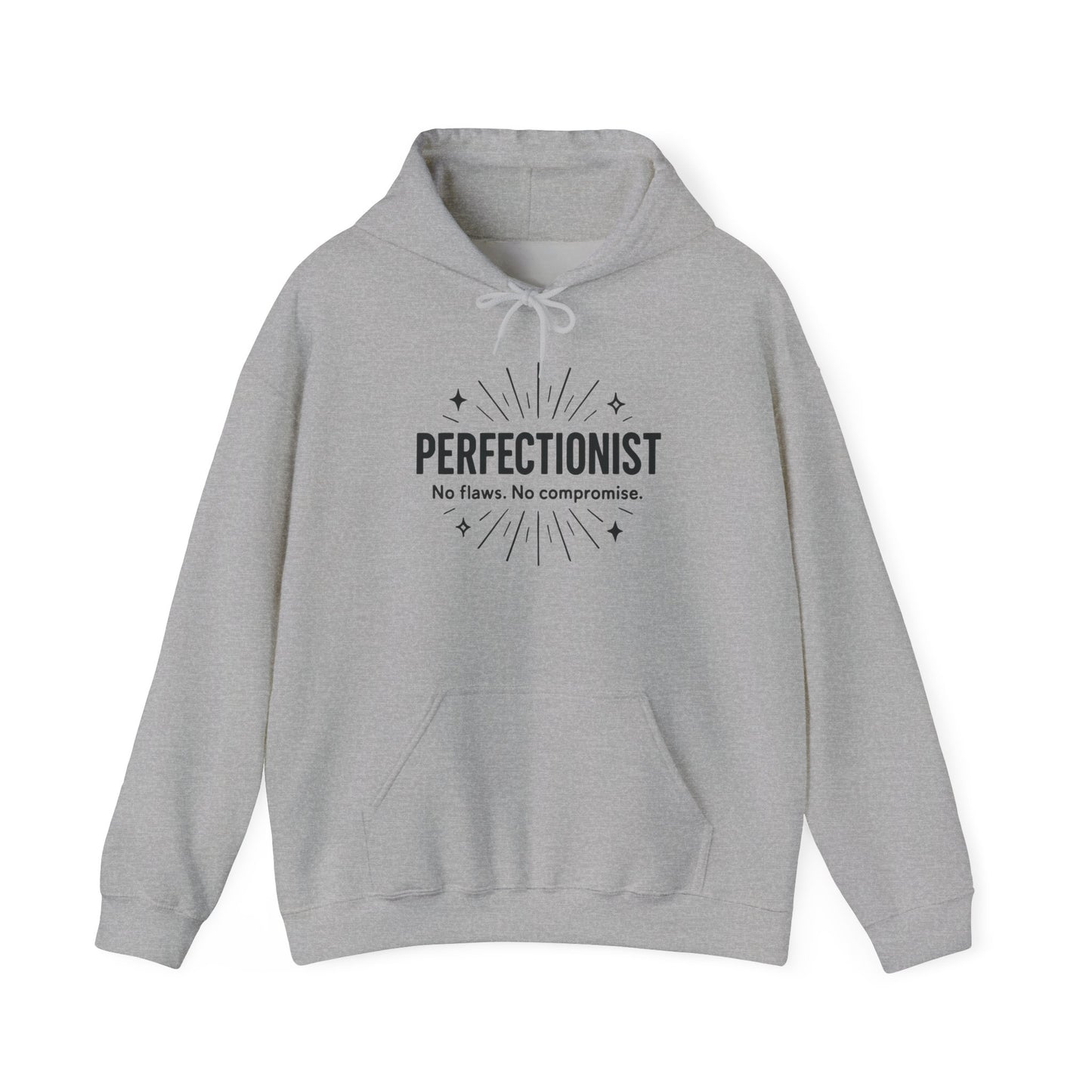 Mens Perfectionist Hoodie, No Flaws No Compromise Sweatshirt, Clean Bold Motivational Pullover, OCD Inspired Gift for Him
