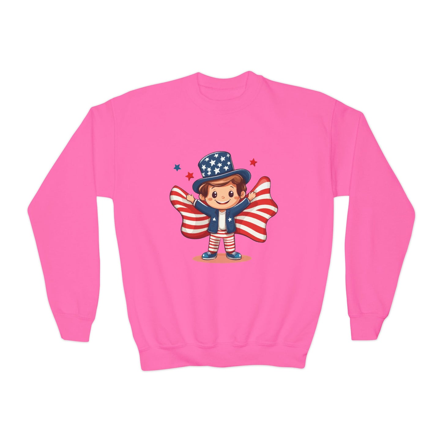 Patriotic Youth Crewneck Sweatshirt, Kids Flag Sweatshirt, July 4th Outfit, Independence Day Gear, Americana Sweatshirt, Holiday Clothing