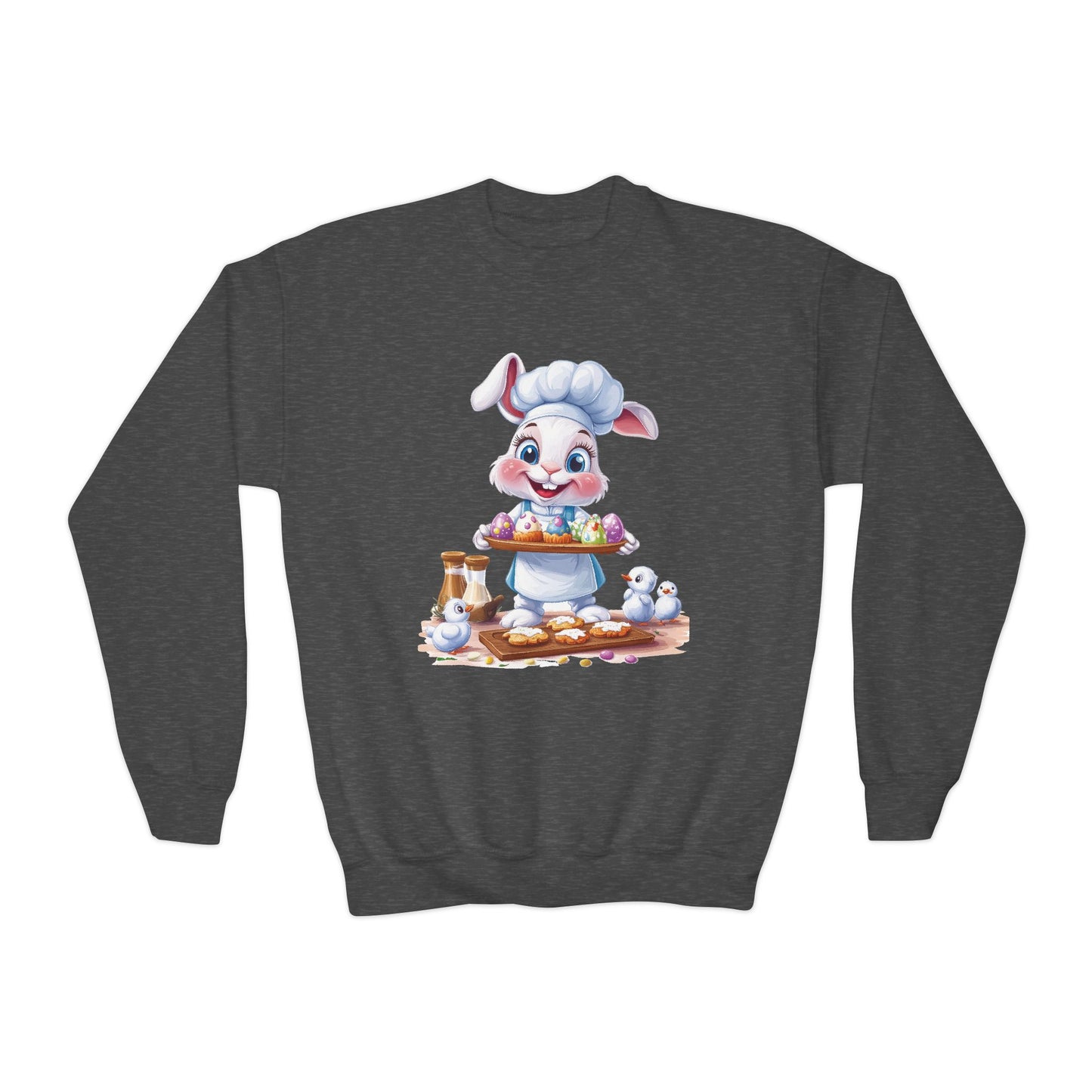 Easter Bunny Baker Youth Sweatshirt, Easter Gift, Kids Sweater, Cute Rabbit Design with Eggs, Spring Fashion, Easter Outfit for Kids