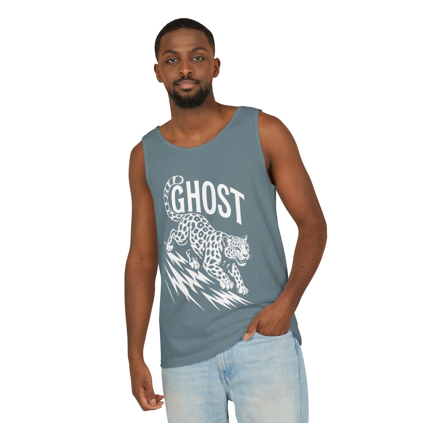 Ghost Leopard Mens Tank Top, Cool Graphic Shirt for Summer, Beach Days, Festivals, Gifts, Casual Wear
