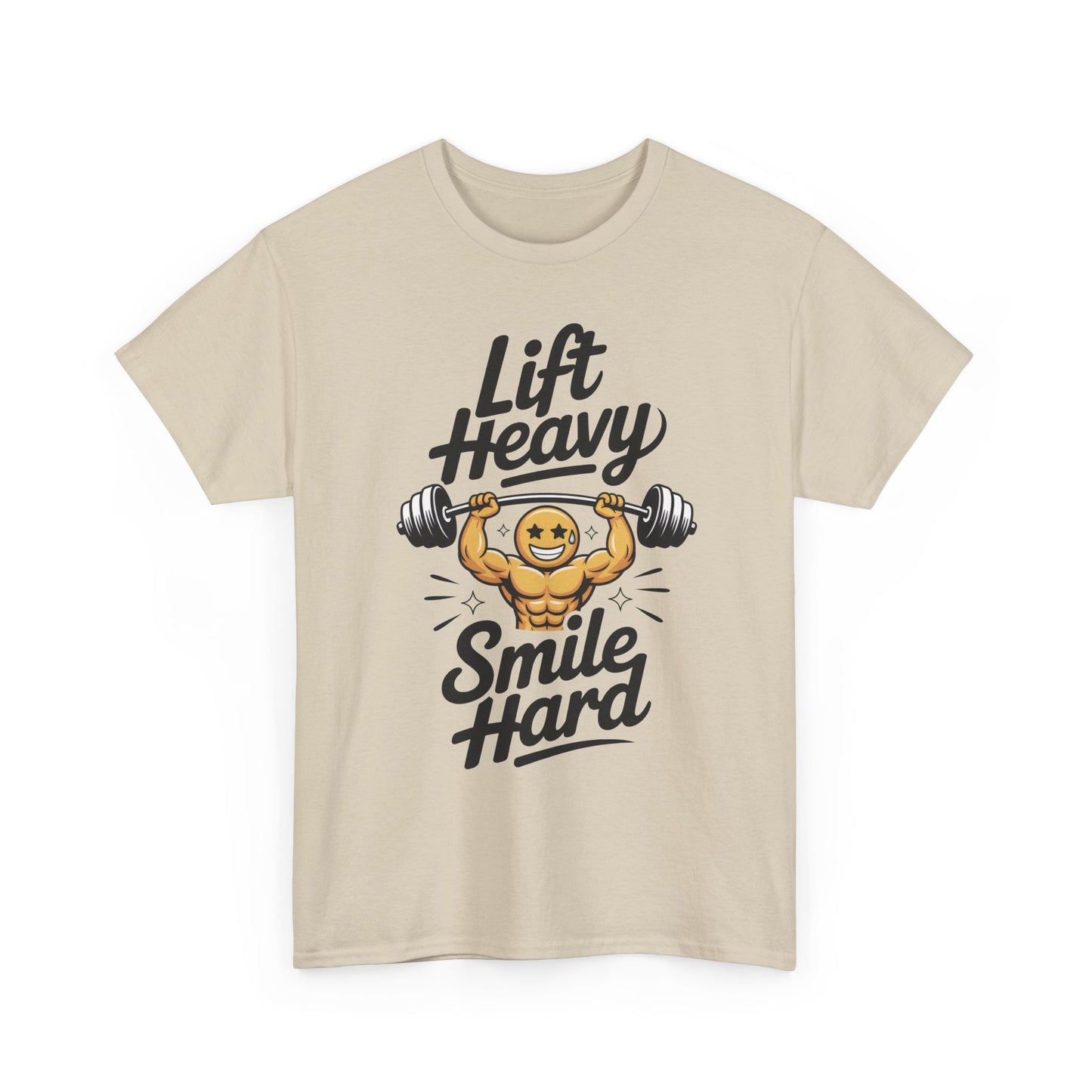 Mens Lift Heavy Smile Hard T-Shirt, Funny Gym Workout Graphic Tee, Mens Gym Tshirt