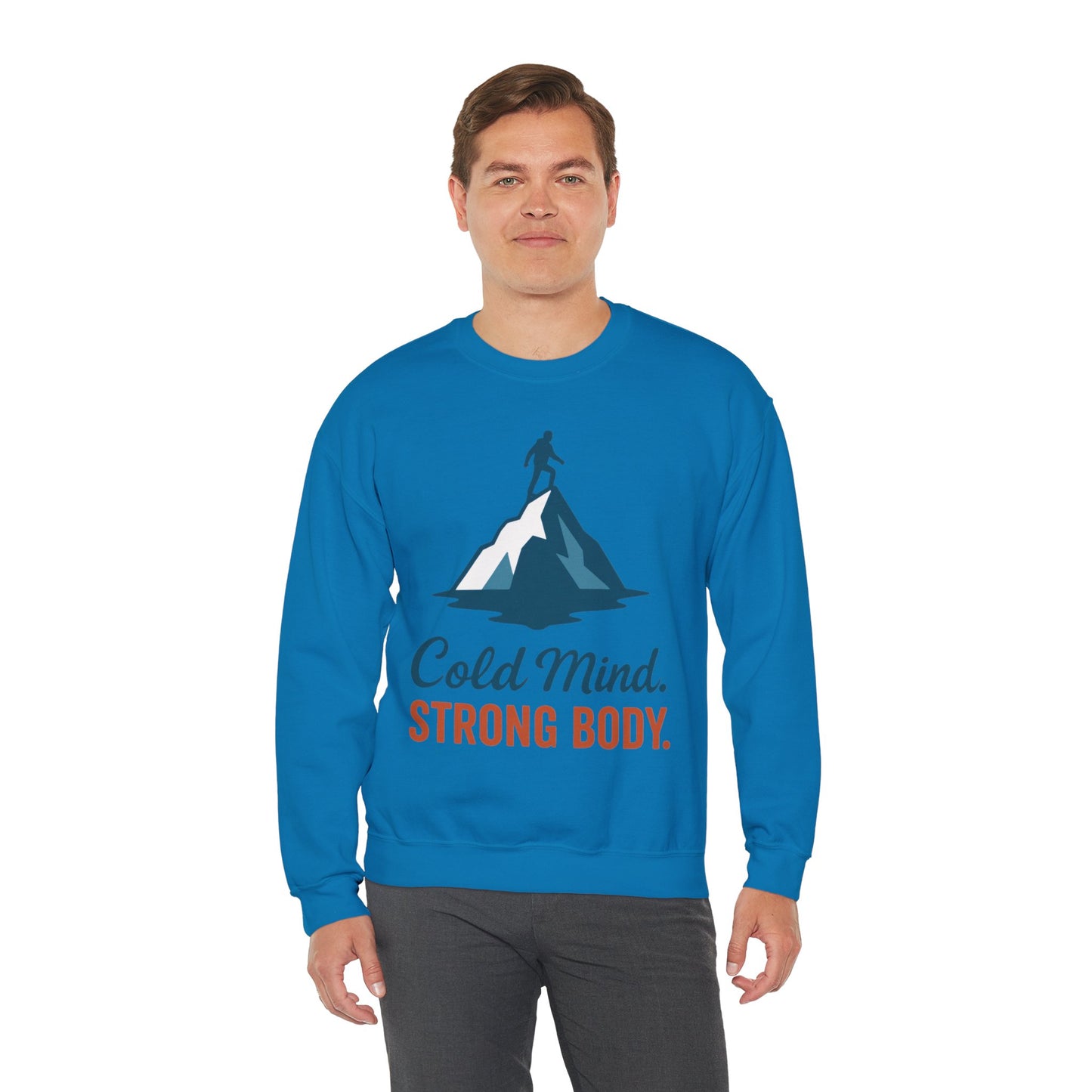 Men's Heavy Blend™ Crewneck Sweatshirt, Cold Mind Strong Body Sweatshirt, Nordic Mountain Minimalist Pullover