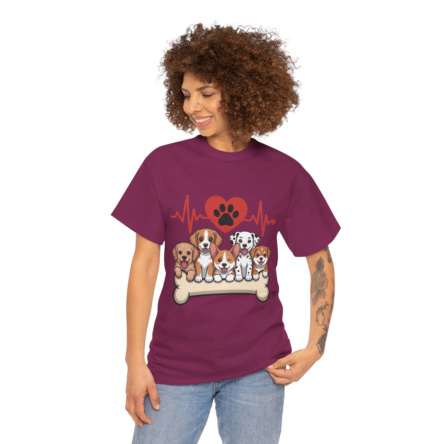 Cute Puppy Heartbeat Women's T-Shirt, Dog Lover Gift, Paw Print Heart Graphic Tee