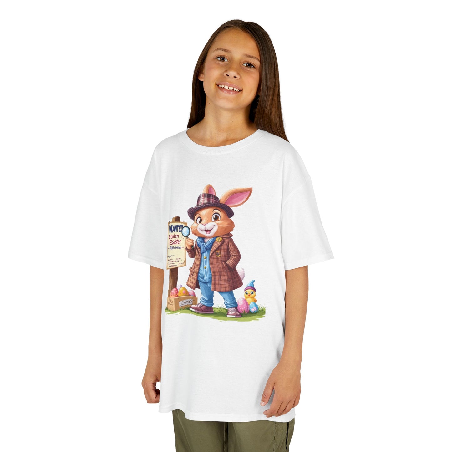 Detective Bunny Easter Kids Tee - Fun Egg Hunt T-Shirt with Mystery Theme, Cute Spring Gift for Kids, Heavy Cotton Easter Outfit