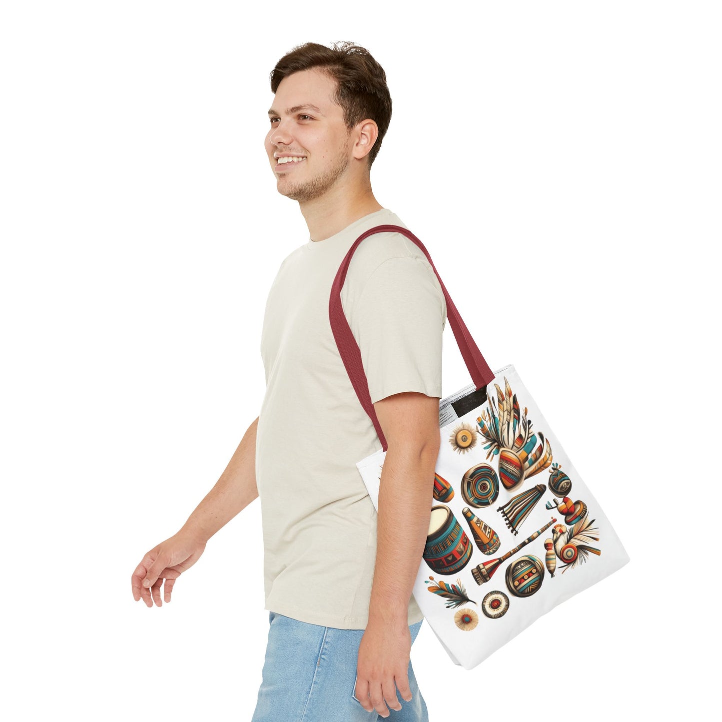 Boho Tribal Music Tote Bag, Ethnic Percussion Instrument Art, Festival Vibes, Shopping Bag, Bohemian Tote, Weekender Bag, Beach Bag, Large Canvas Bag