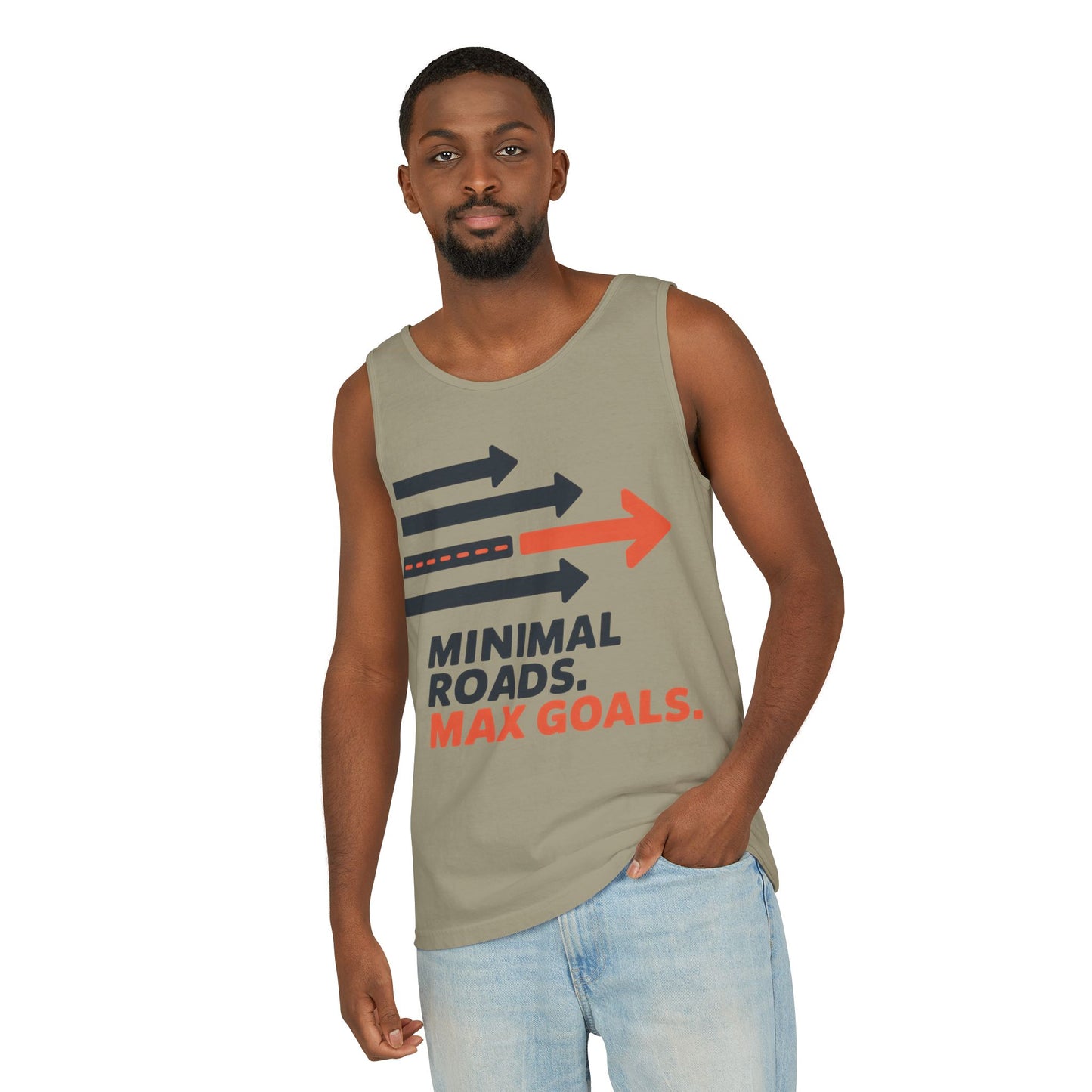 Mens Garment-Dyed Tank Top, Minimal Roads Max Goals Motivational Mens Tank Top