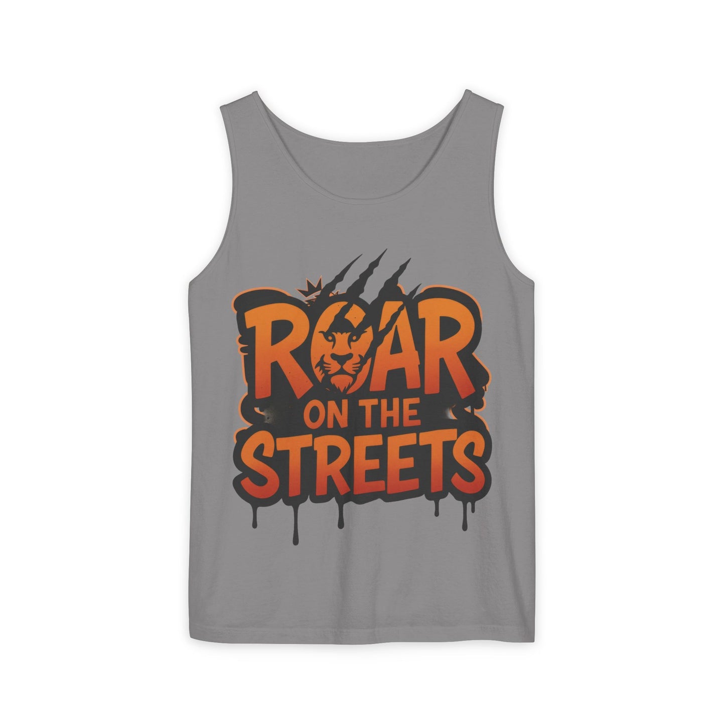 Mens Garment-Dyed Tank Top, Roar on the Streets Lion Graphic Mens Tank Top