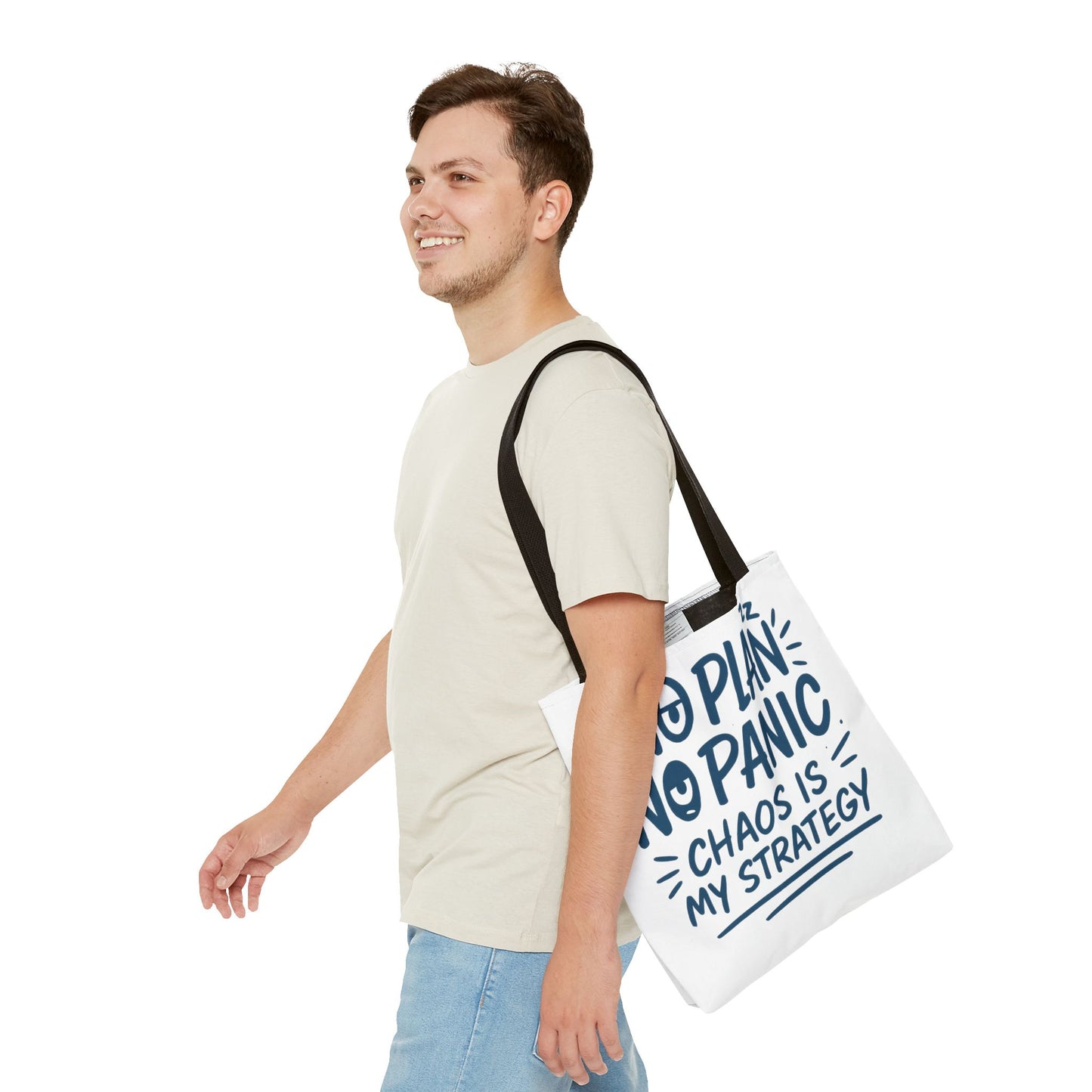 Funny Quote Tote Bag, Reusable Grocery Bag, Gift for Students, Beach Tote, Everyday Tote, Chaos Strategy Bag, Unique Shopping Bag