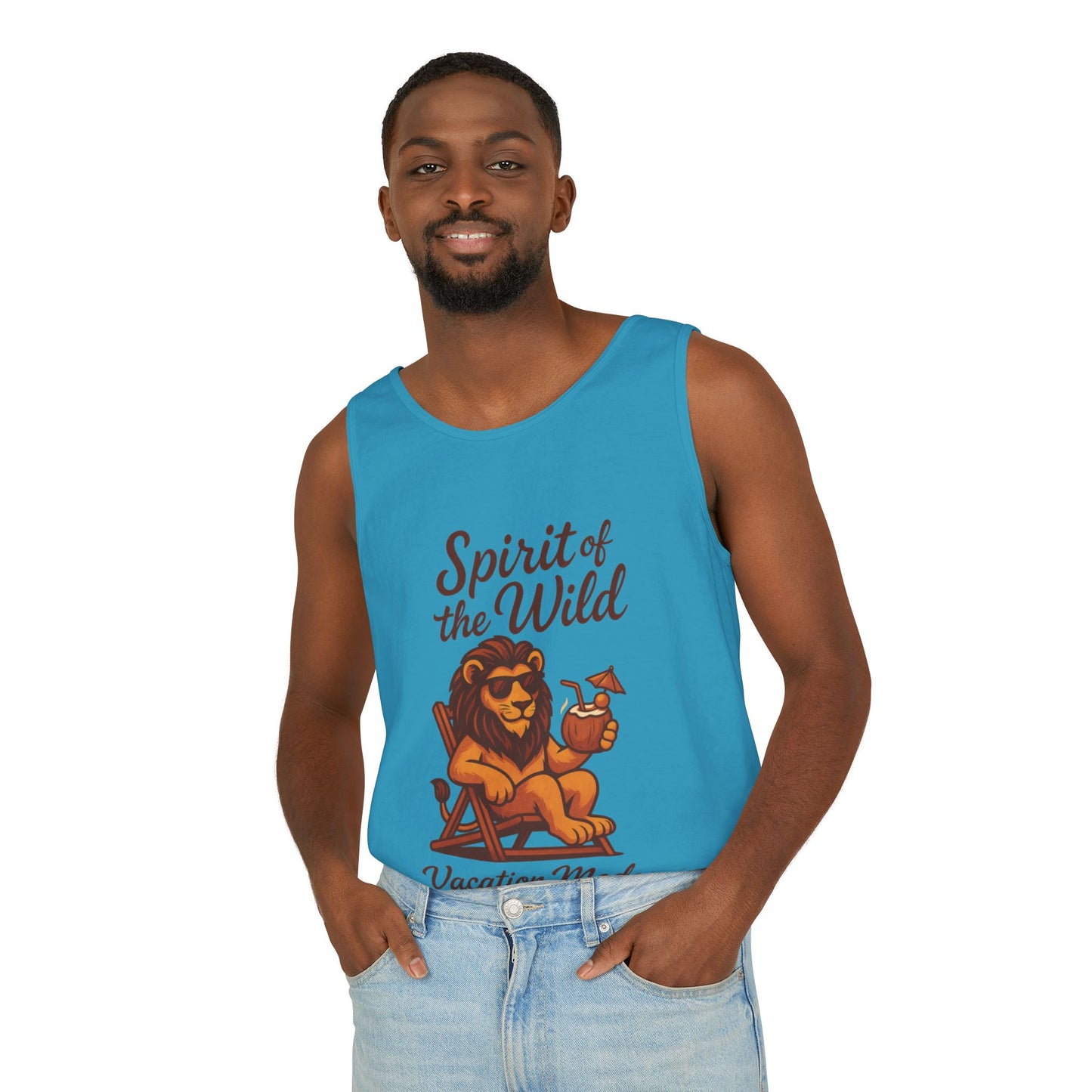 Spirit of the Wild Lion Tank Top - Vacation Mode Funny Summer Sleeveless Shirt for Men, Summer Wear, Graphic Tees, Beach Outfit