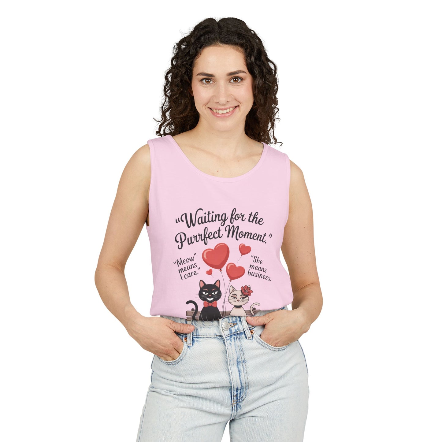 Cute Cat Lovers Tank, Womens Heavy Cotton Tank Top for Pet Owners, Funny Cat Tee, Gift for Cat Lovers, Casual T-Shirt, Animal Art Tee