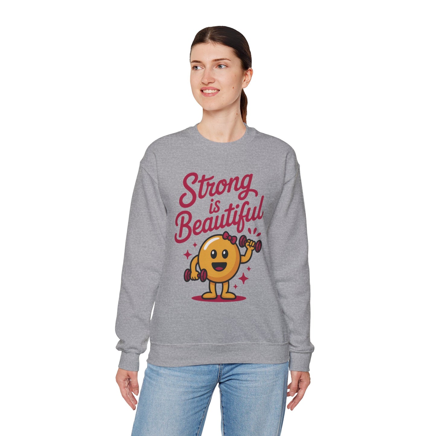 Strong is Beautiful Womens Crewneck Sweatshirt, Cute Fitness Graphic Pullover, Gym and Workout Motivation Sweater, Gift for Fitness Lovers