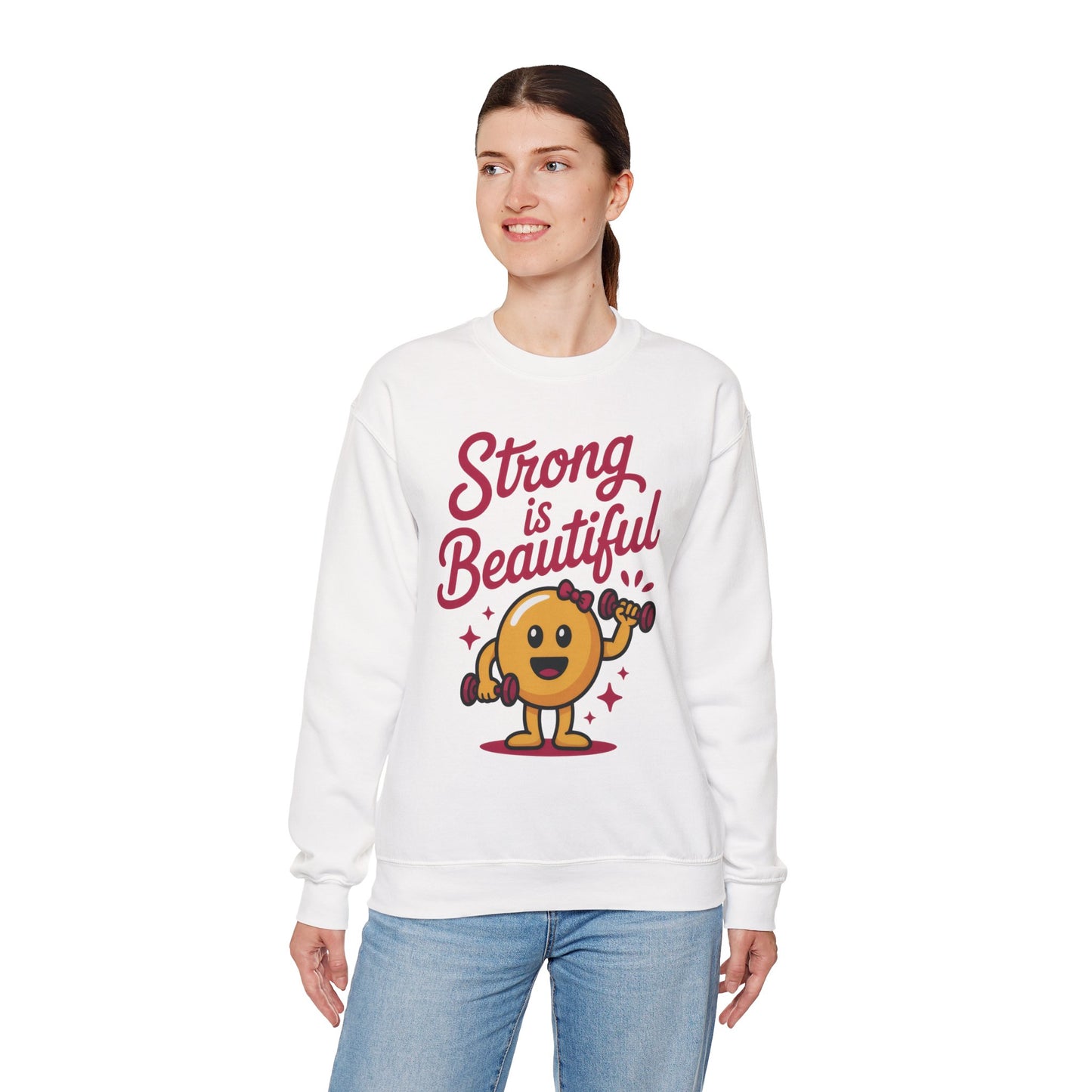 Strong is Beautiful Womens Crewneck Sweatshirt, Cute Fitness Graphic Pullover, Gym and Workout Motivation Sweater, Gift for Fitness Lovers