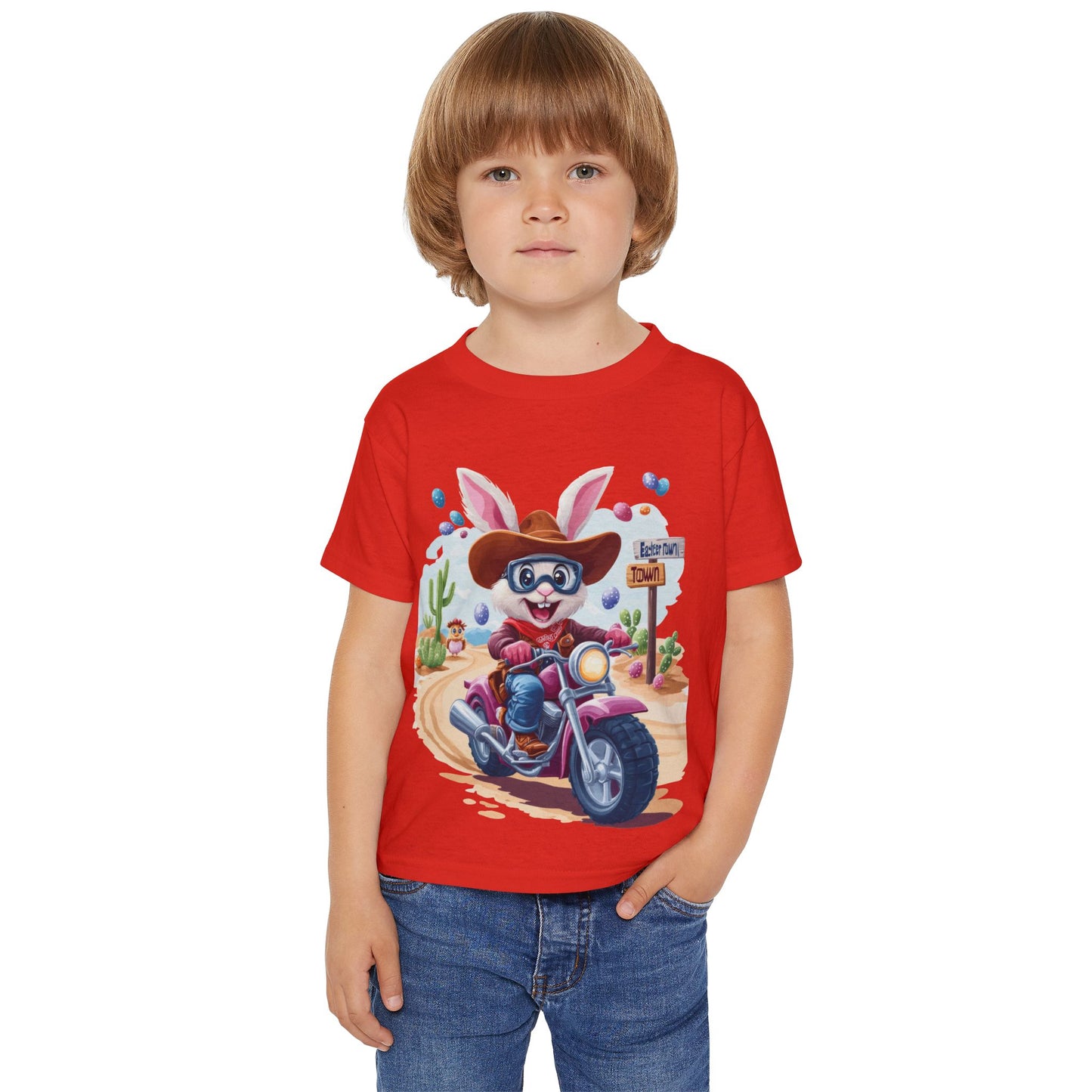 Easter Bunny Motorcycle Toddler T-Shirt - Fun Spring Tee for Kids, Biker Bunny Shirt, Cute Easter Gift, Cotton Tee for Boys and Girls