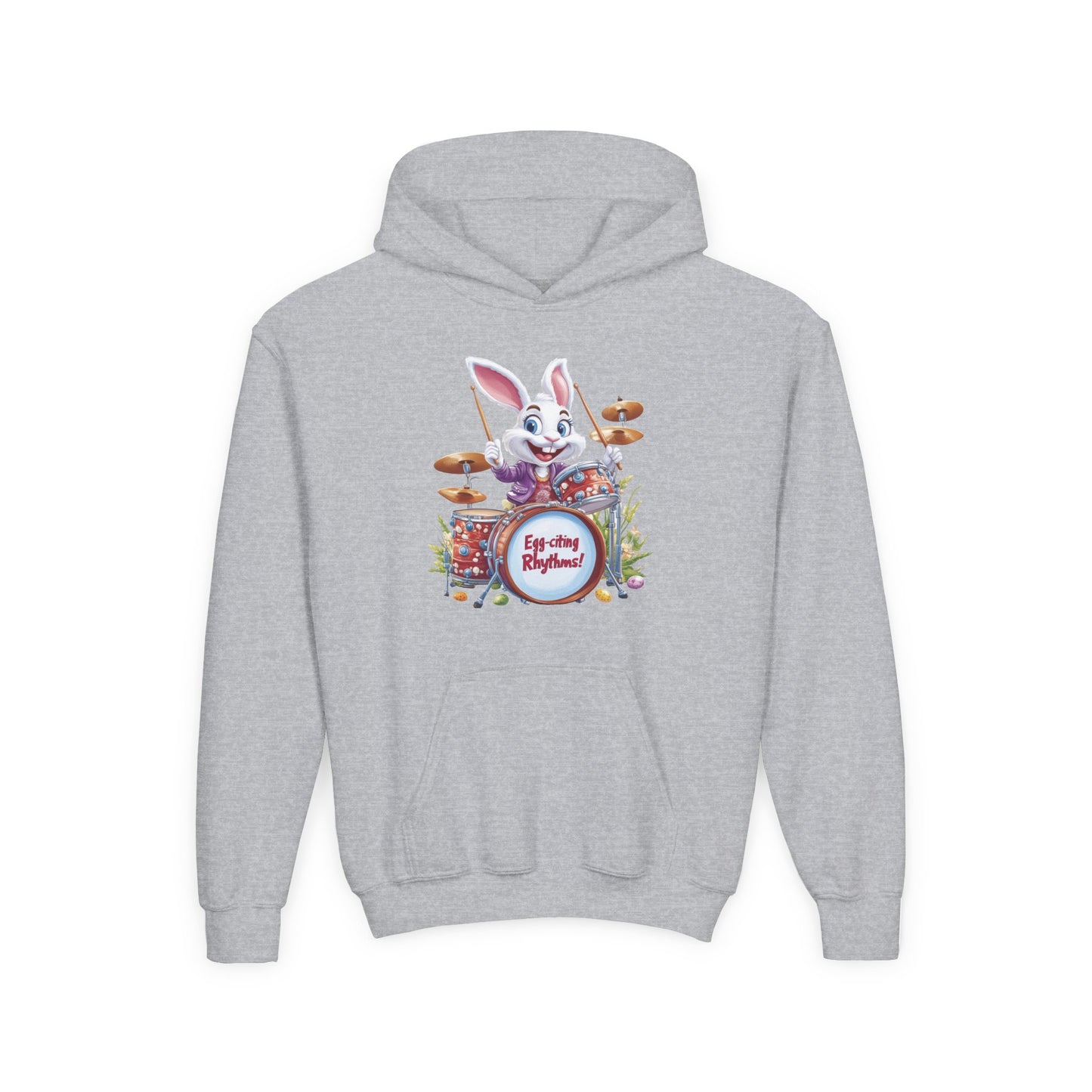 Kids Easter Bunny Drummer Hoodie - Fun Spring Sweatshirt for Children, Cute Bunny Playing Drums, Unique Easter Gift Idea