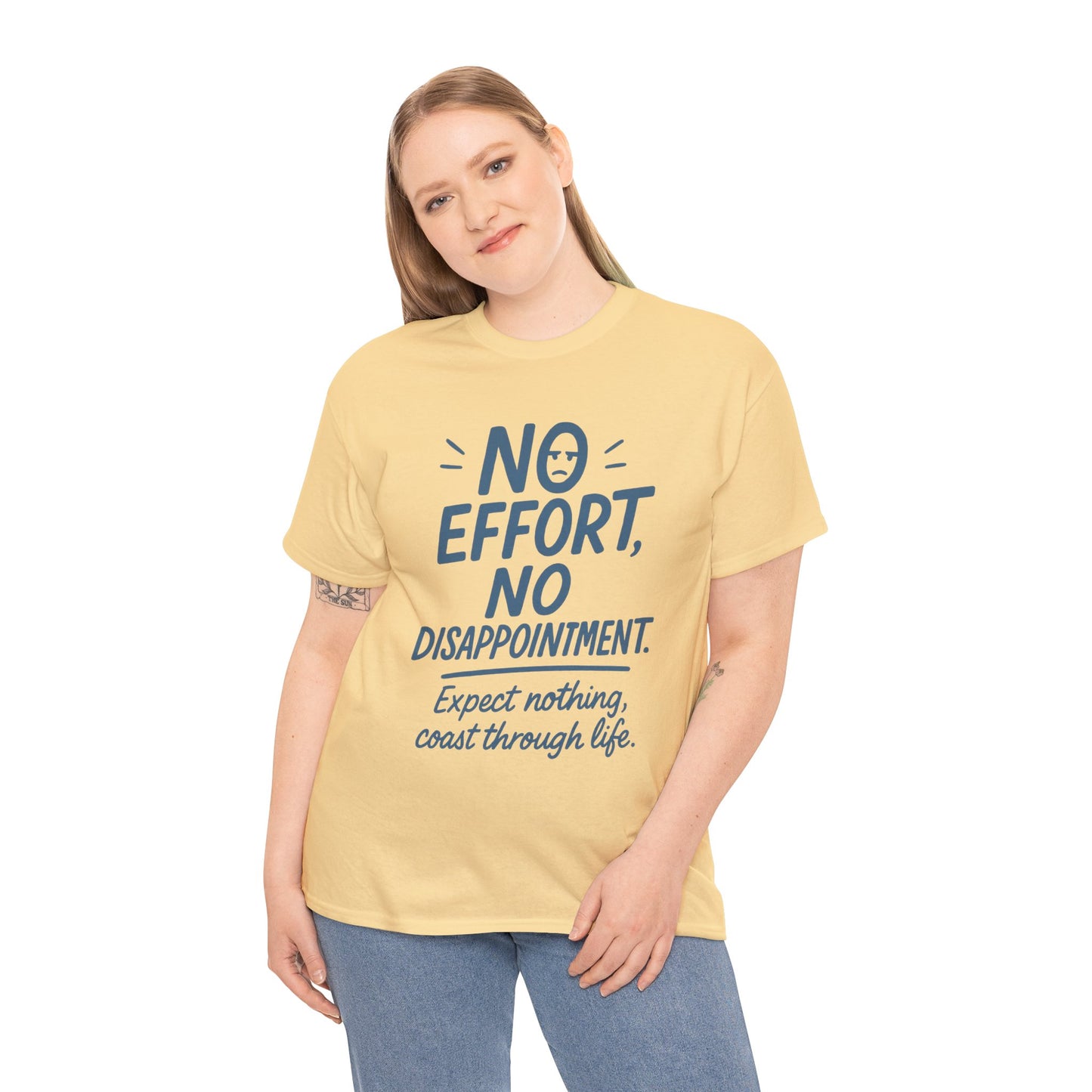 Funny No Effort Womens T-Shirt, No Disappointment Lazy Life Quote Shirt, Cute Graphic Tee for Her, Life Philosophy Shirt, Gift Idea