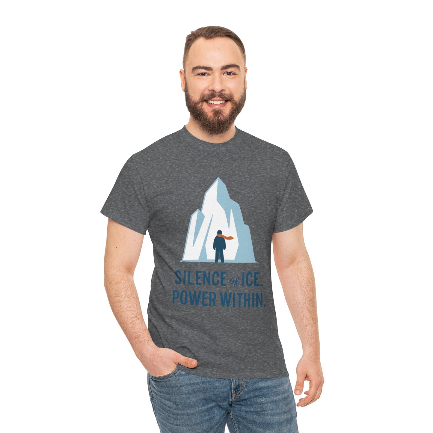 Silence of Ice Power Within Mens T-Shirt, Minimalist Nordic Iceberg Graphic Tee