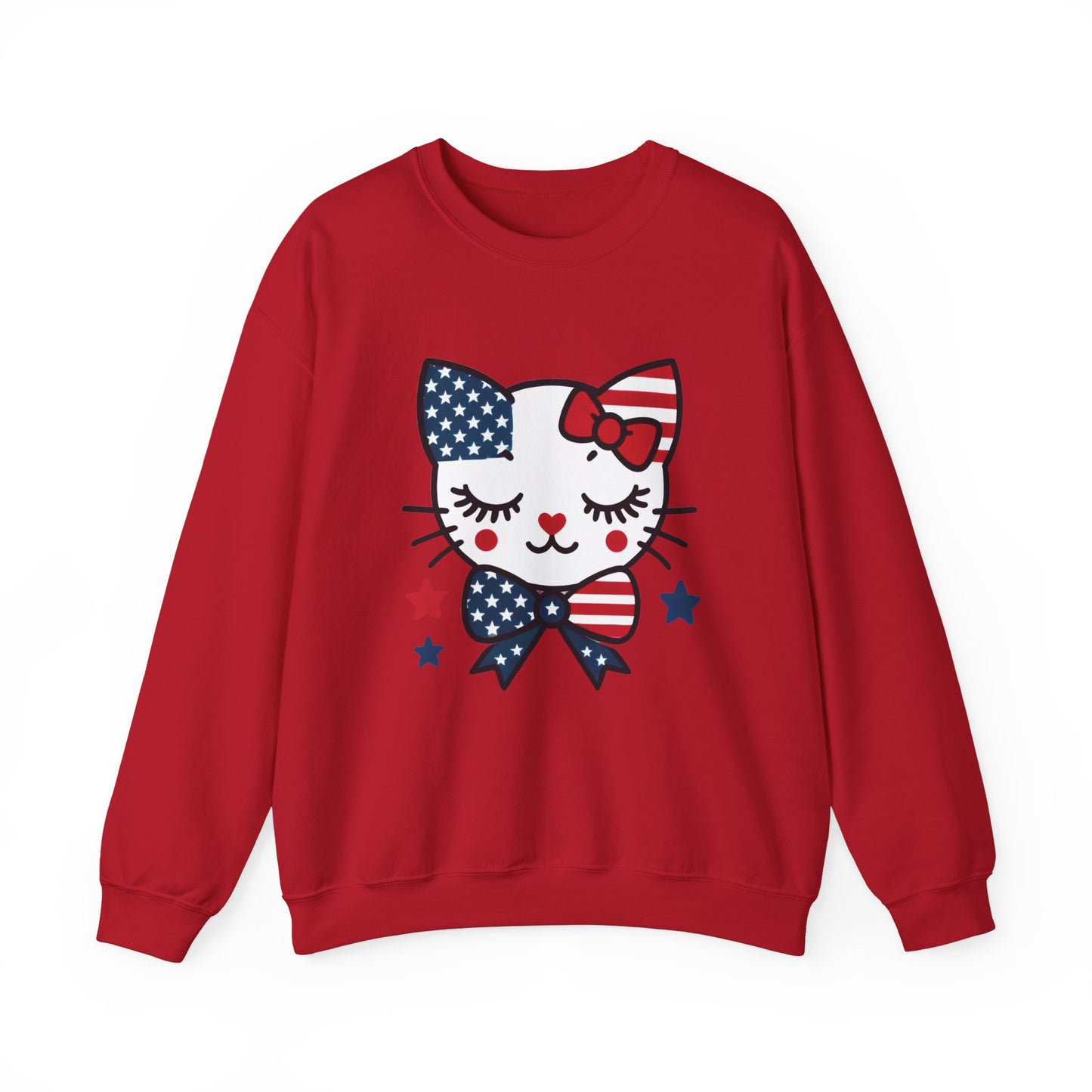 Cute Cat American Flag Sweatshirt, Women's Crewneck, Perfect for 4th of July, Women's Casual Wear, Cat Lovers Gifts