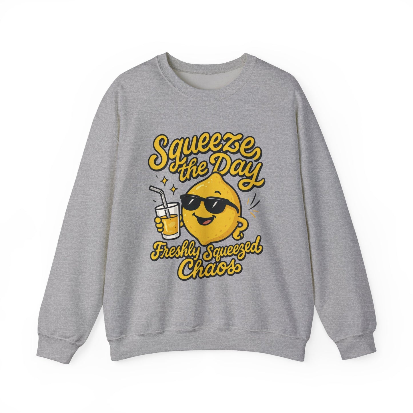 Funny Lemon Womens Sweatshirt - Squeeze The Day Freshly Squeezed Chaos Cozy Pullover - Citrus Positive Crewneck Sweatshirt, Cheerful Fashion