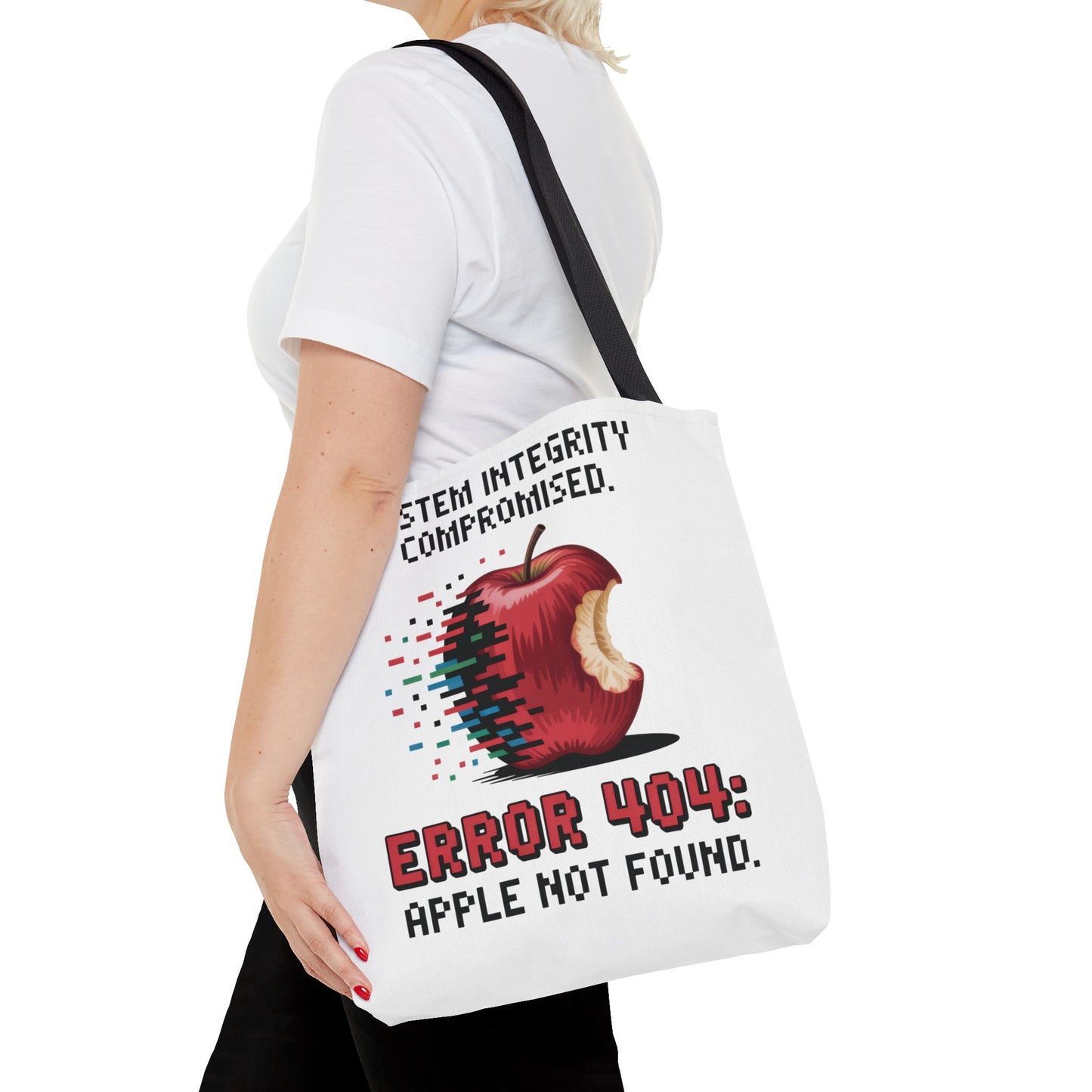 Error 404 Apple Tote Bag, Geek Tote, Funny Shopping Bag, Gift for Tech Lovers, Apple Lovers Tote, Digital Design Bag, Weekender Bag, Beach Bag, Large Canvas Bag