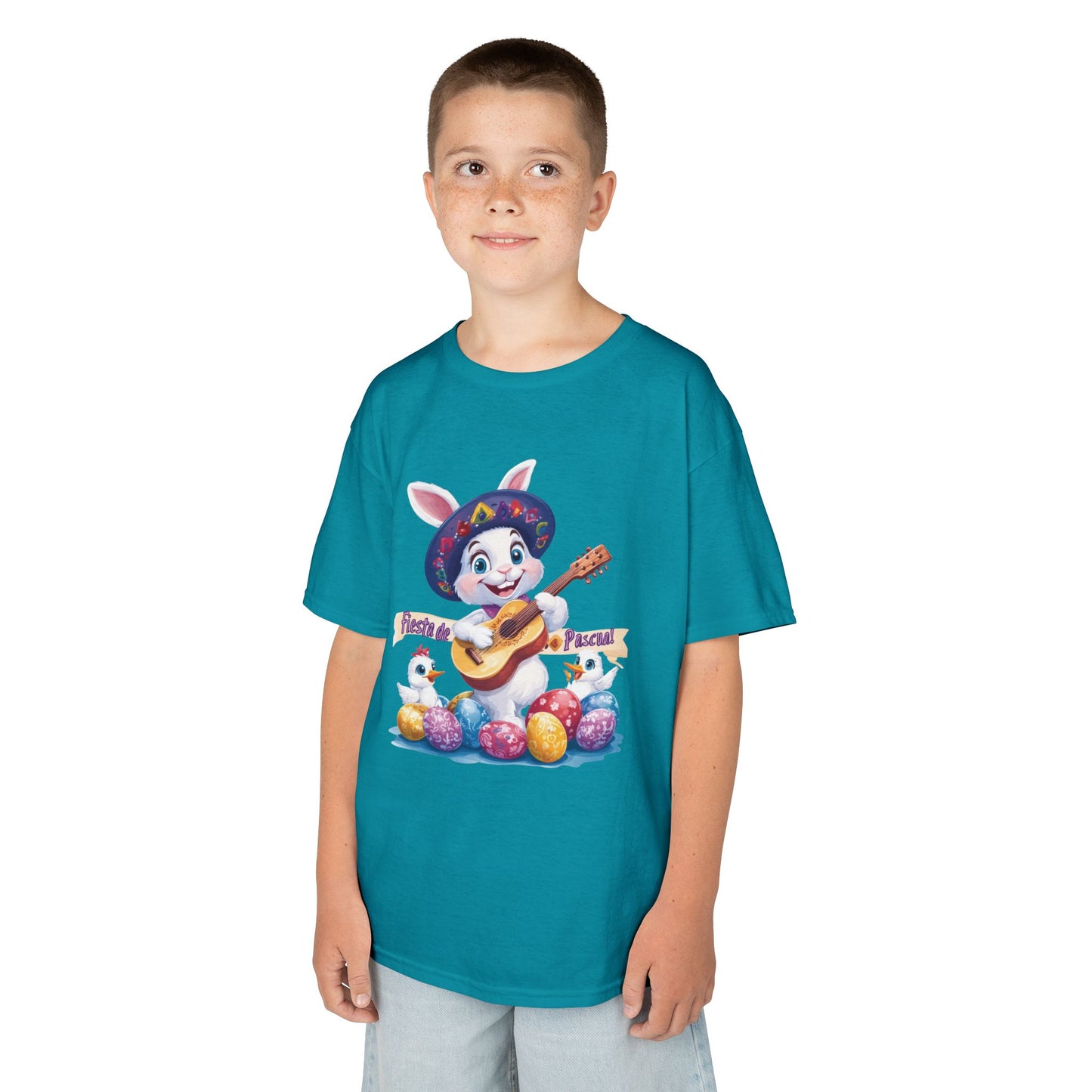 Mexican Easter Bunny Kids T-Shirt - Fiesta de Pascua Shirt with Guitar, Fun Spring Festival Tee, Colorful Holiday Gift for Children