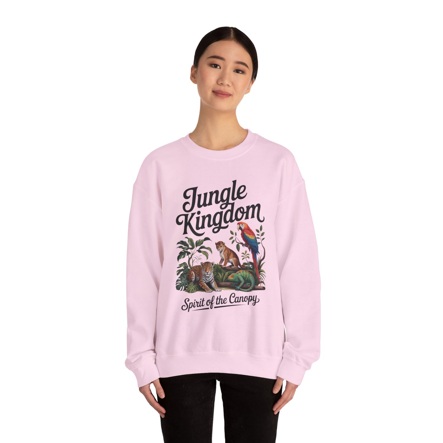 Jungle Kingdom Womens Sweatshirt, Cozy Jungle Crewneck, Nature Lover Gift, Wildlife Artwork, Eco-Conscious Apparel, Animal Enthusiast Clothing