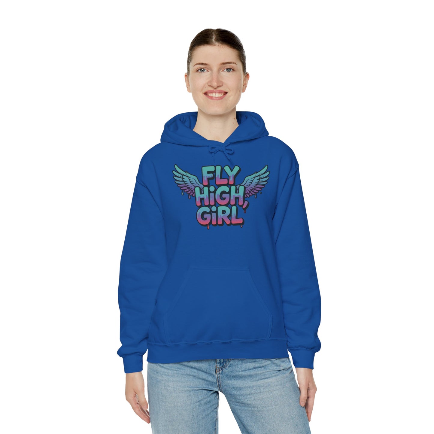 Women's Hoodie Fly High Girl, Angel Wings Graffiti Drip Graphic Pullover, Streetwear Hoodie