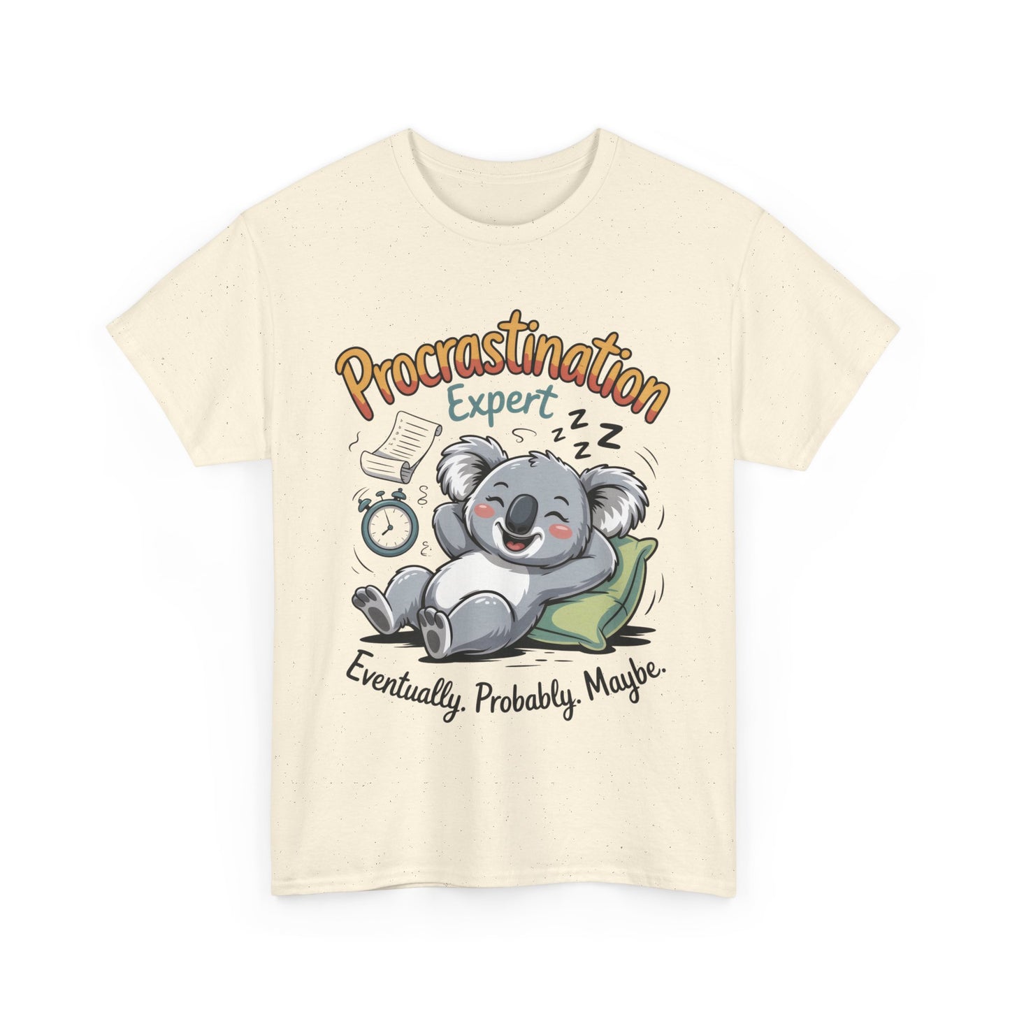 Procrastination Expert Cotton Tee, Funny T-Shirt, Cute Koala Design, Gift for Students, Relaxed Fit Shirt, Gift for Animal Lovers