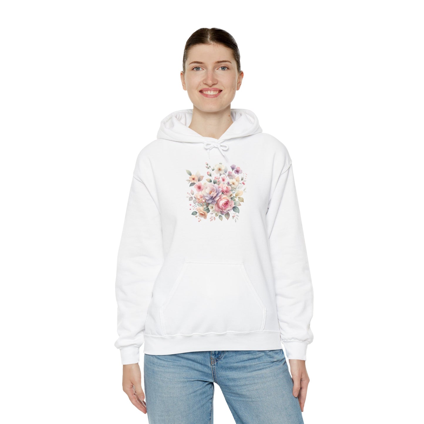 Floral Comfort Hoodie, Cozy Sweatshirt for Women, Spring Fashion, Gift for Her, Casual Everyday Wear, Soft Pastel Flower Print Sweatshirt