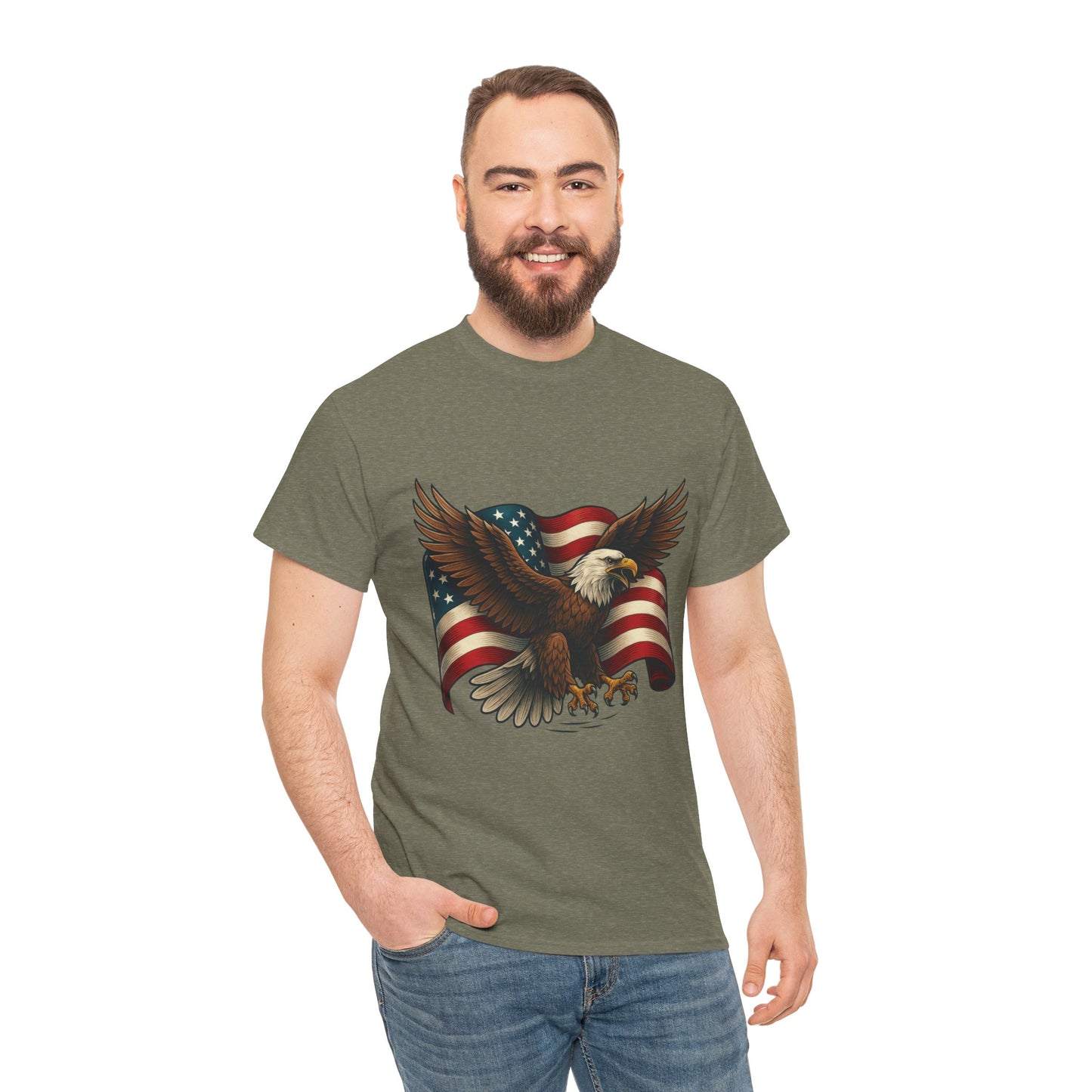 American Eagle Graphic Tee, Patriotic T-Shirt, Fourth of July Apparel, Eagle Love Shirt, Unisex Heavy Cotton Tee
