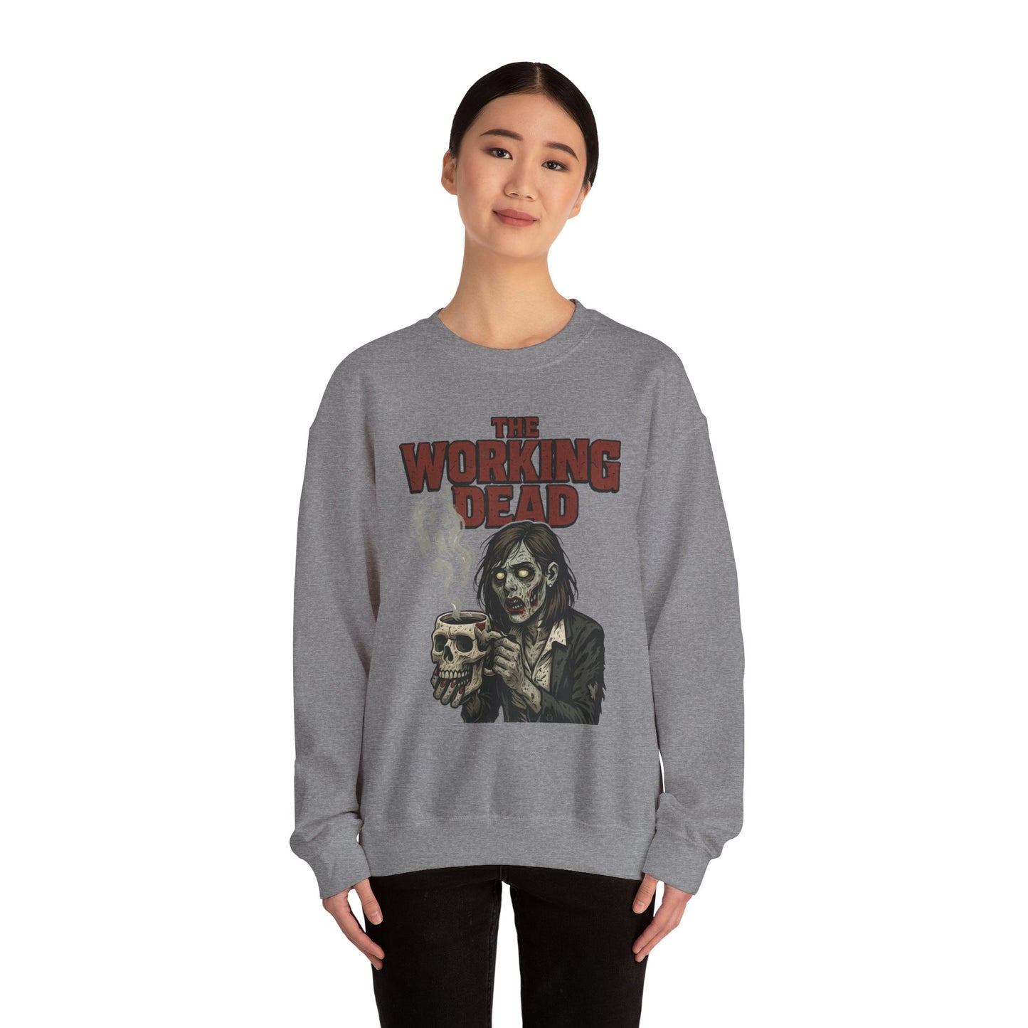 The Working Dead Women's Zombie Sweatshirt, Halloween Zombie Top, Work Humor Sweatshirt, Women's Heavy Blend™ Crewneck Sweatshirt