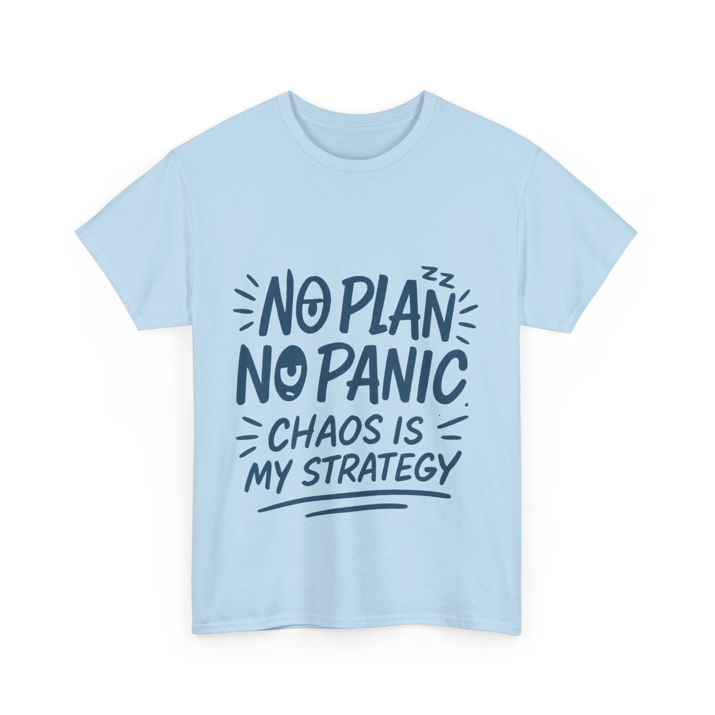 Funny Chaos Quote Mens T-Shirt, No Plan No Panic Humor Shirt, Casual Graphic Tee Gift for Him, Relaxed Fit