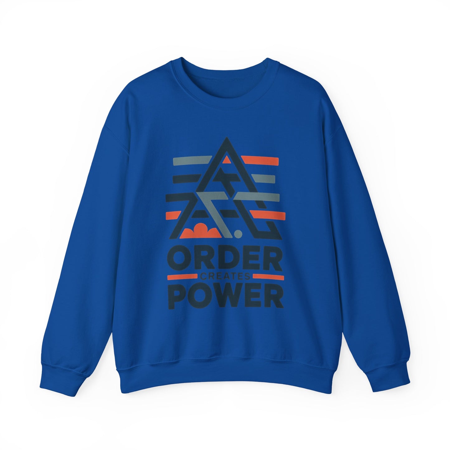 Men's Sweatshirt Order Creates Power, Minimal Geometric Motivational Graphic Pullover, Heavy Blend™ Crewneck Sweatshirt