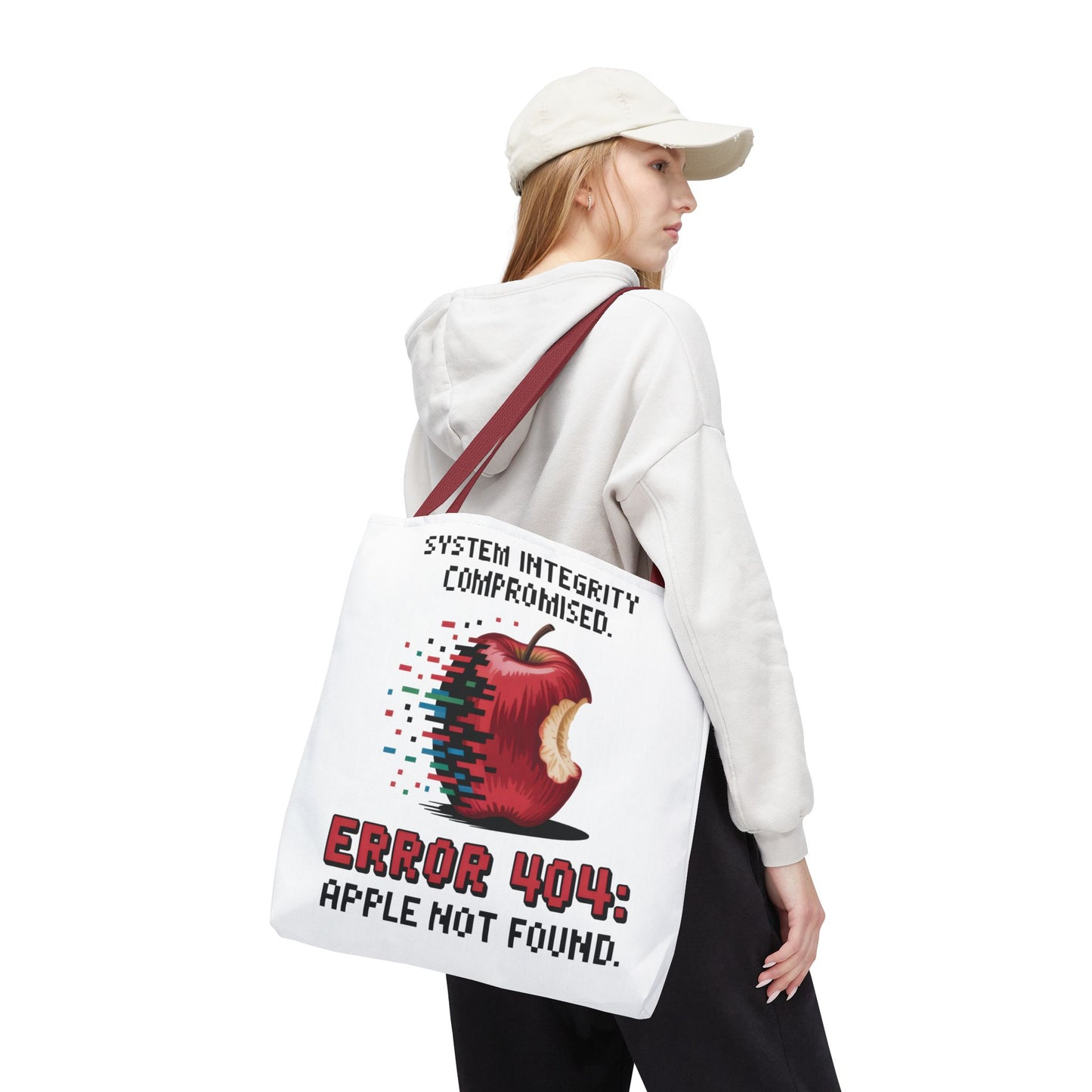 Error 404 Apple Tote Bag, Geek Tote, Funny Shopping Bag, Gift for Tech Lovers, Apple Lovers Tote, Digital Design Bag, Weekender Bag, Beach Bag, Large Canvas Bag