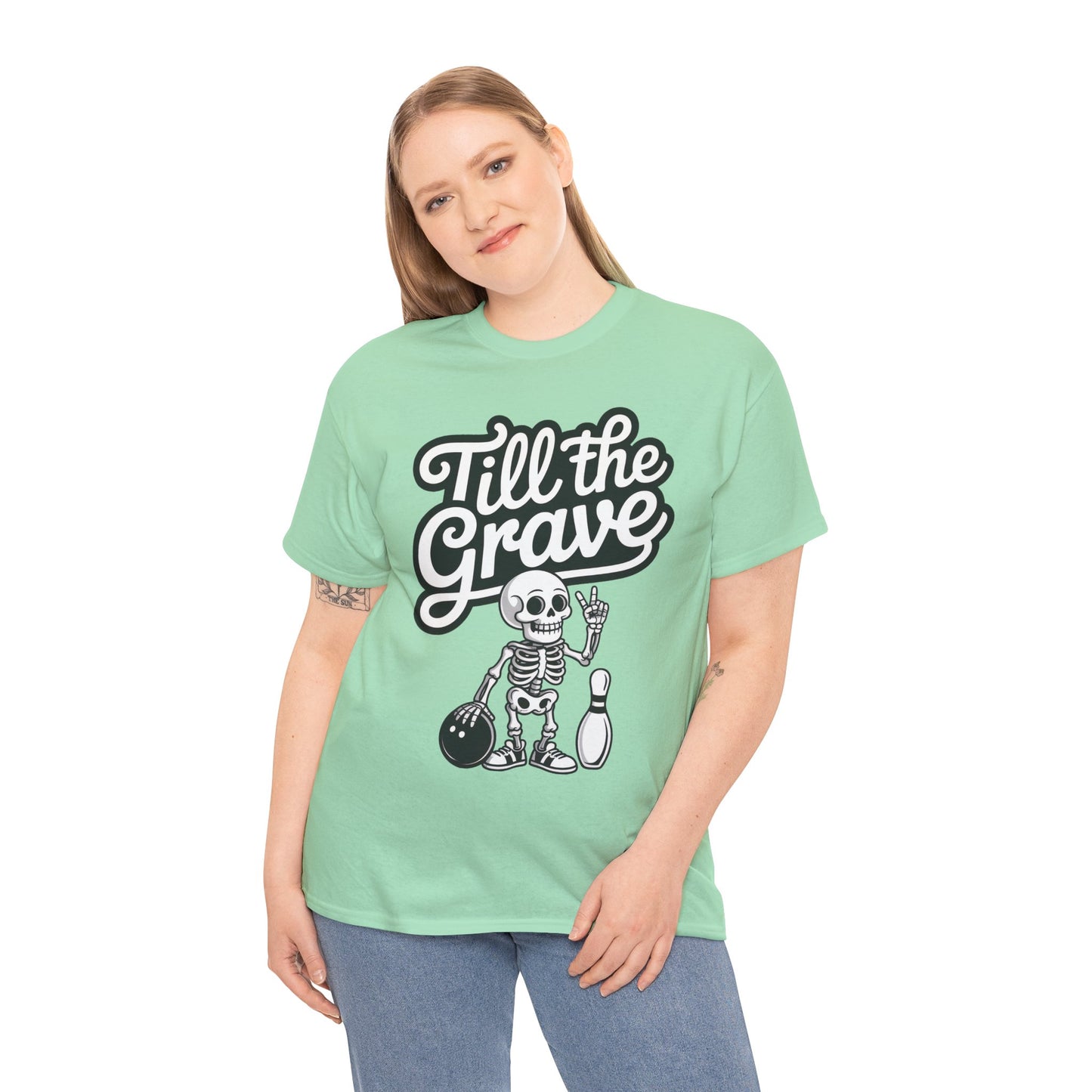 Funny Skeleton Bowling Womens Tee, Till the Grave, Funny Shirt, Halloween Gift, Skull Graphic, Casual Wear, Sporty Style
