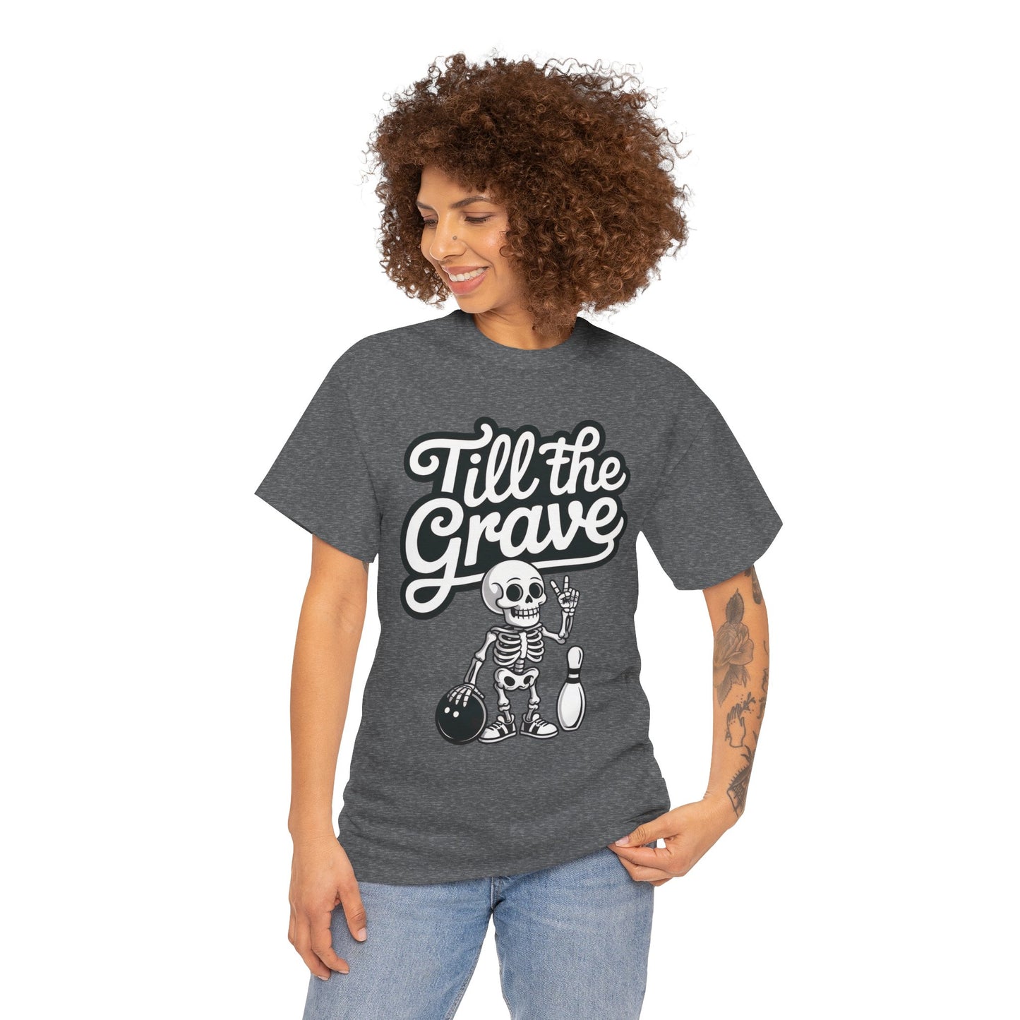 Funny Skeleton Bowling Womens Tee, Till the Grave, Funny Shirt, Halloween Gift, Skull Graphic, Casual Wear, Sporty Style