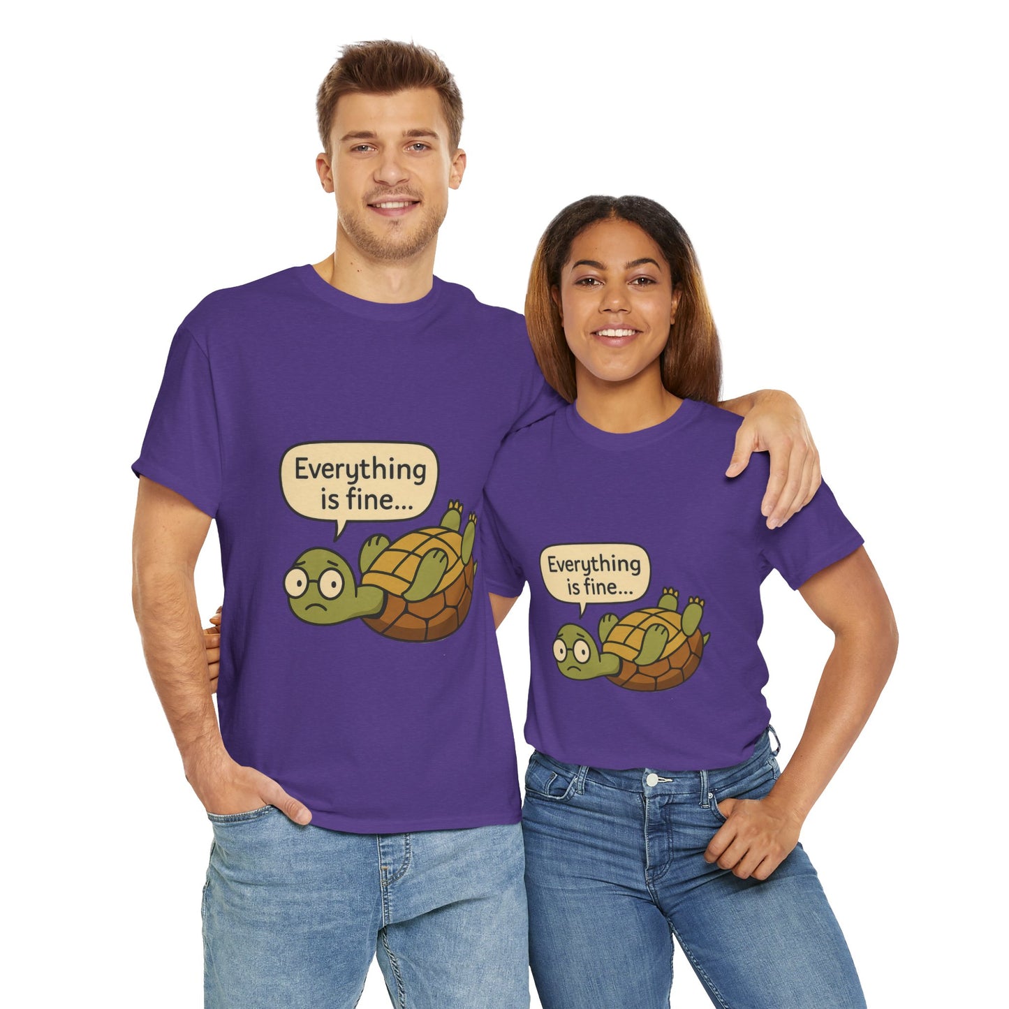 Everything is Fine Turtle Tee, Funny Unisex Cotton Tee, Cute Animal Shirt, Gift for Nature Lovers, Great for Humor, Positive message t-shirt