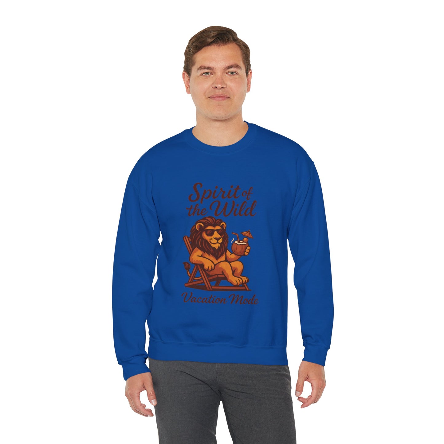 Spirit of the Wild Lion Mens Sweatshirt - Vacation Mode Funny Relaxed Jungle King Pullover, Fun Gift for Travelers