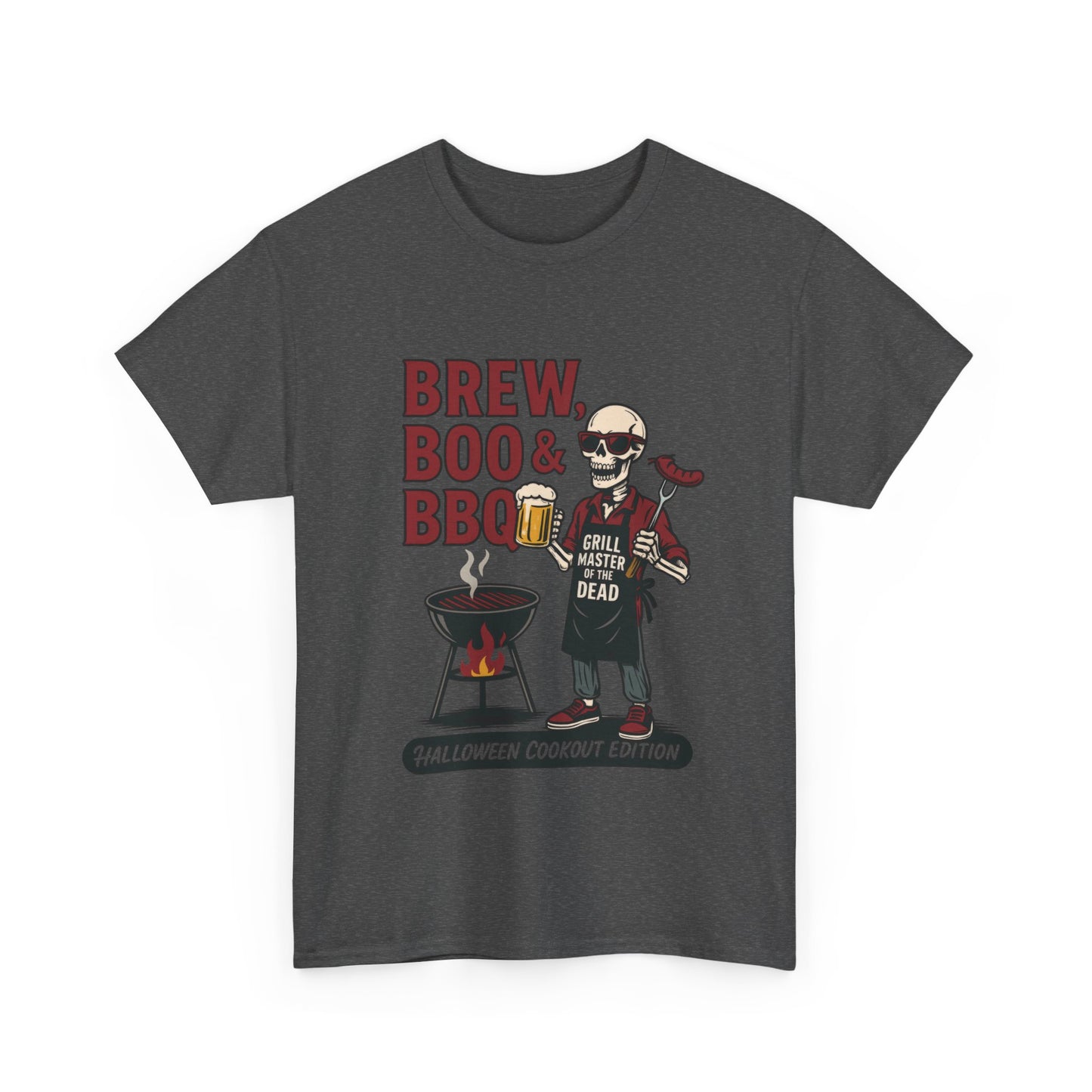 Halloween BBQ Men's T-Shirt, Brew Boo & BBQ Skeleton Grill Master Tee, Funny Dad Gift, Grill Master Tee, Grill Dad Halloween