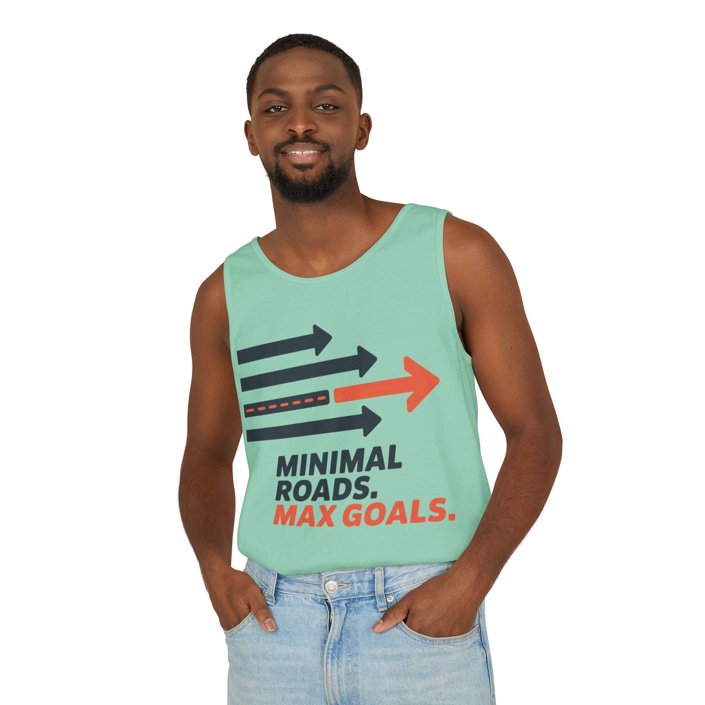 Mens Garment-Dyed Tank Top, Minimal Roads Max Goals Motivational Mens Tank Top