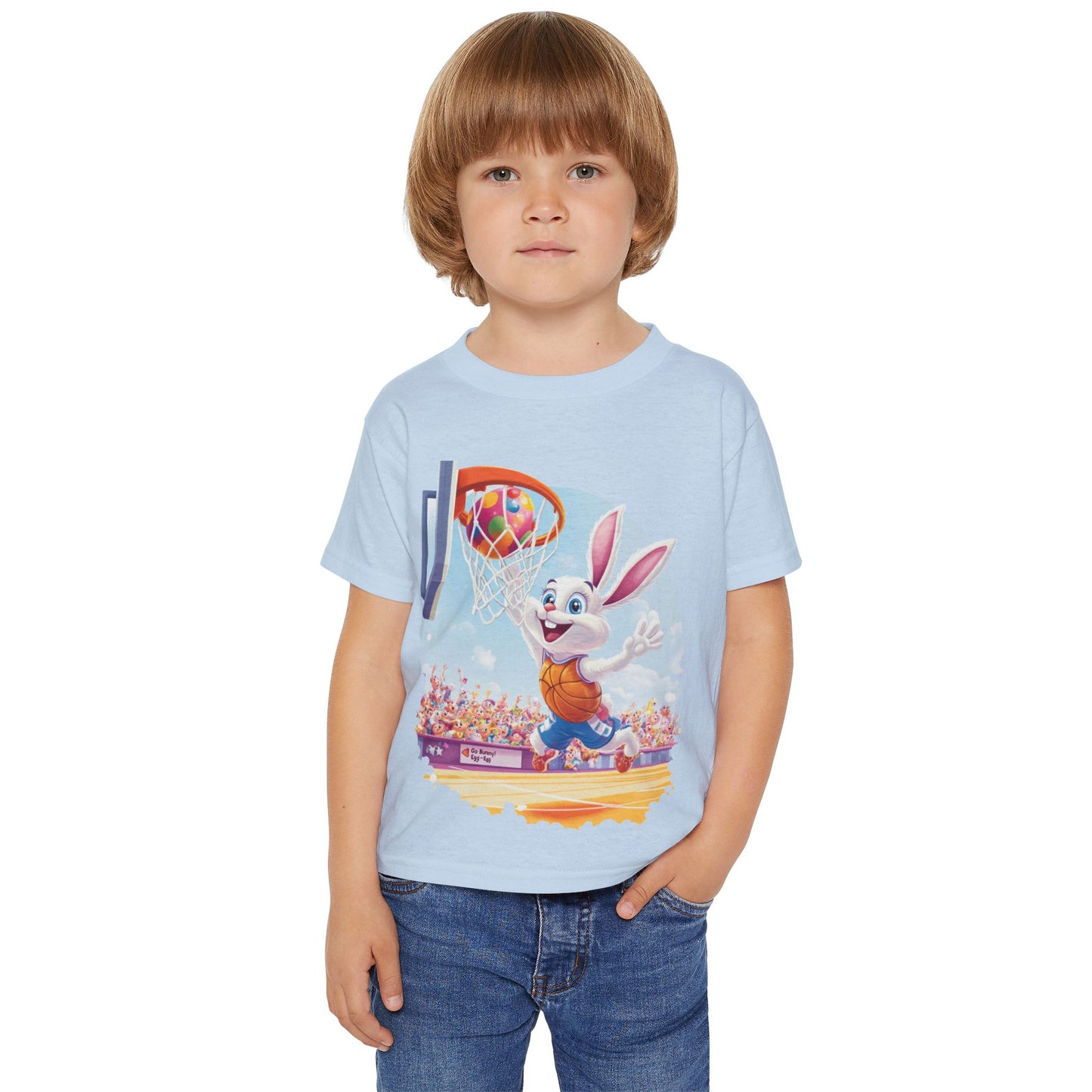 Basketball Bunny Easter Toddler T-Shirt - Cute Bunny Dunking Egg Ball, Fun Spring Sports Tee for Kids, Holiday Gift Idea, Easter Gift