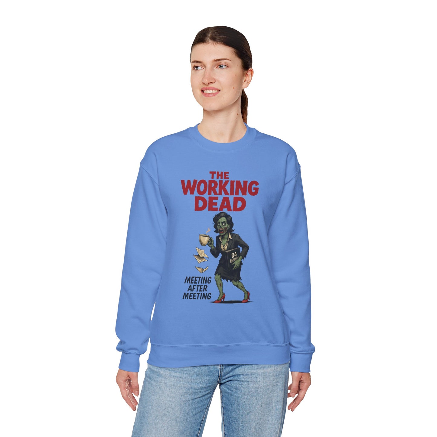 The Working Dead Women's Funny Zombie Sweatshirt, Office Humor Crewneck, Halloween Work Top