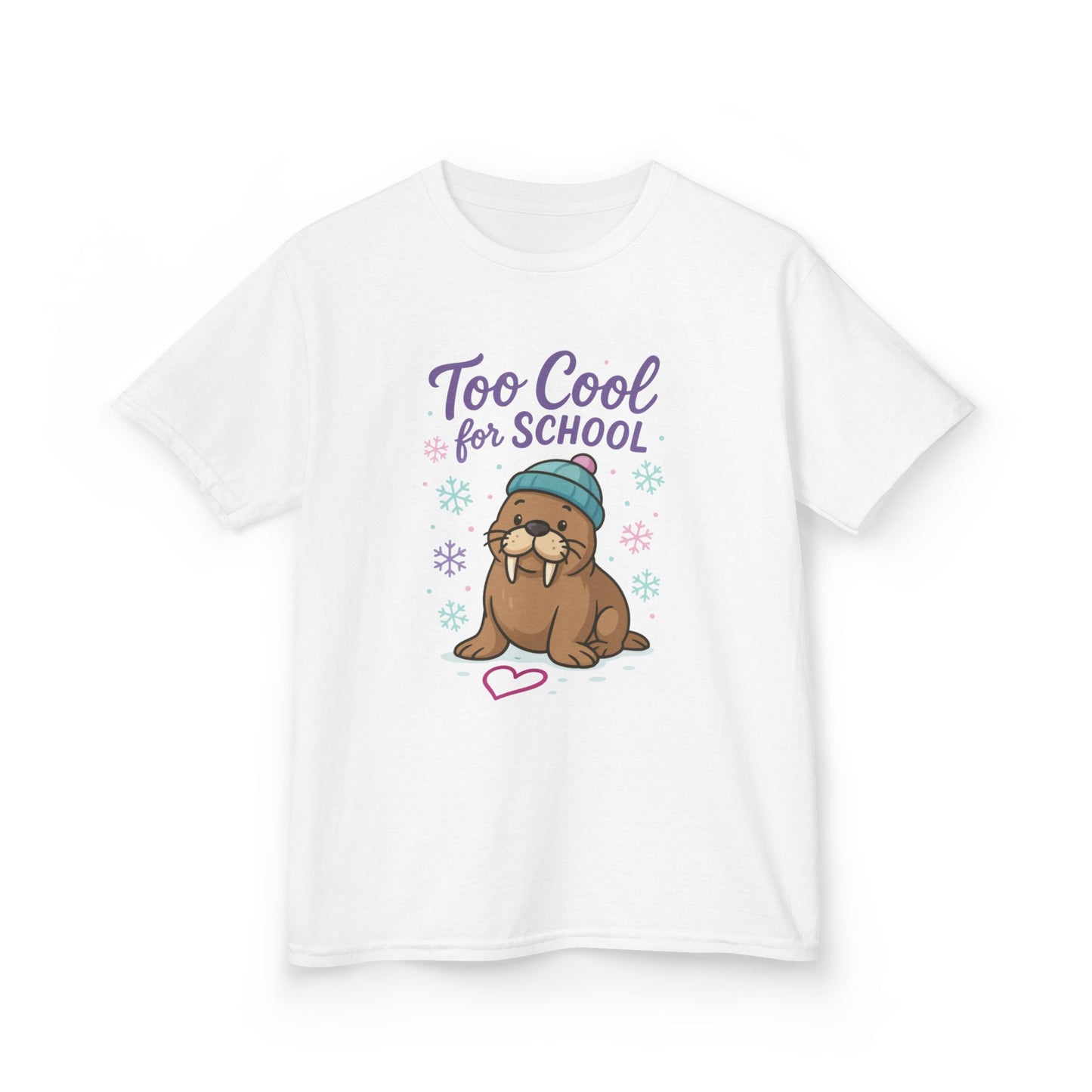 Kids Heavy Cotton™ Tee, Kids Too Cool for School Walrus T-Shirt, Cute Animal Graphic Tee, Funny Winter Shirt
