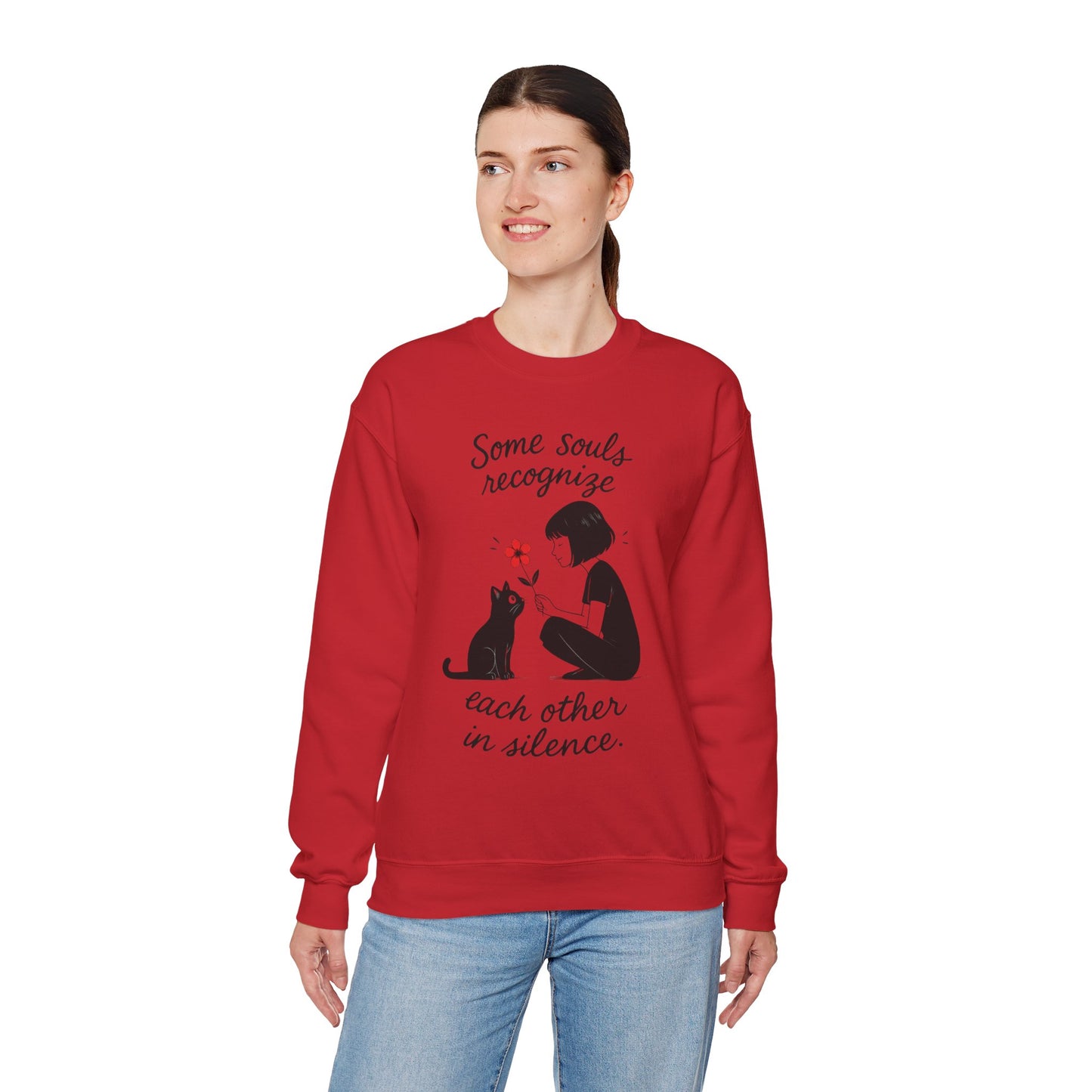 Soulful Cat and Human Crewneck Sweatshirt, Cozy Gift for Cat Lovers, Womens Sweatshirt, Animal Lover Apparel, Thoughtful Gift Idea