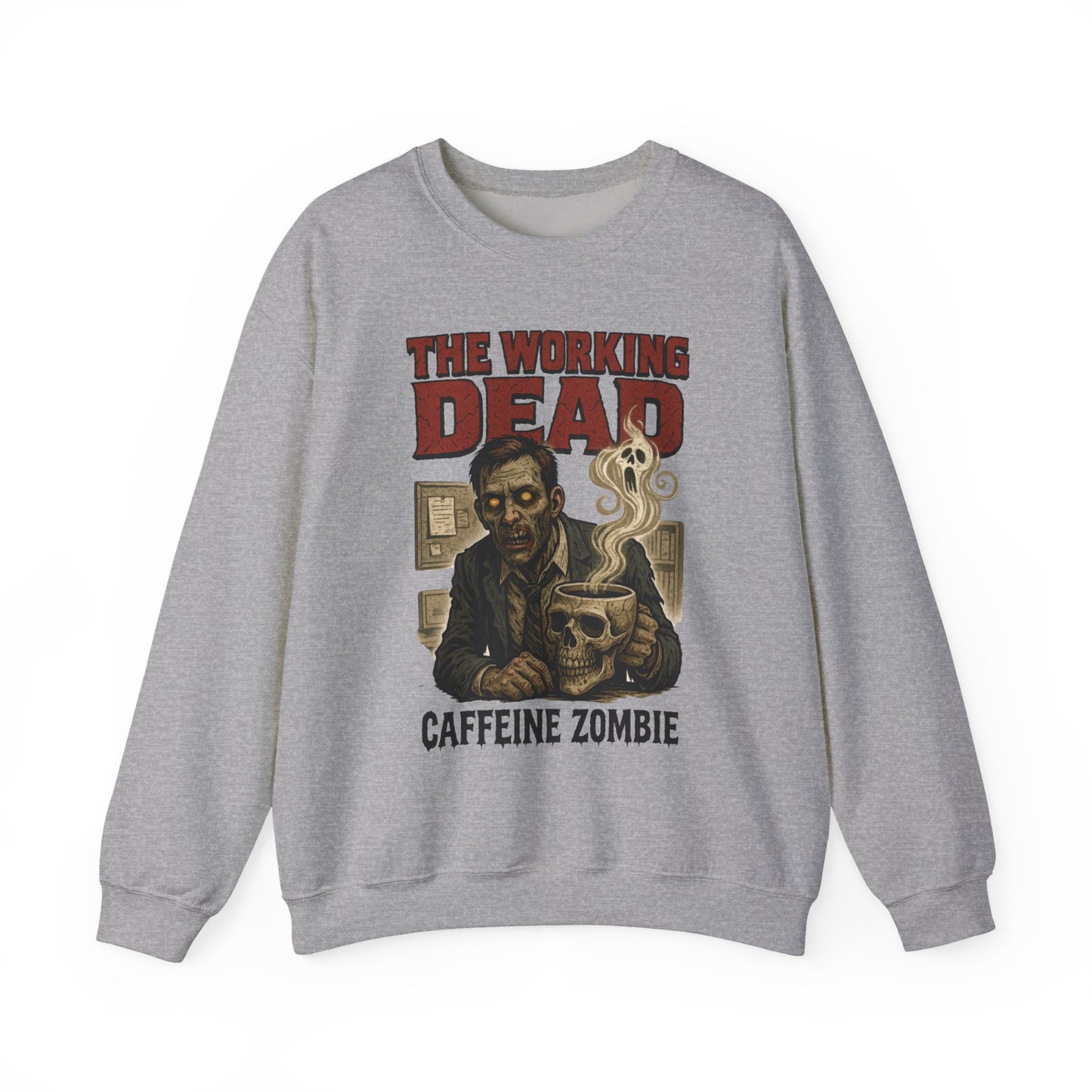 The Working Dead Men's Funny Zombie Sweatshirt, Office Humor Crewneck, Halloween Zombie Top, Coffee Zombie Sweatshirt