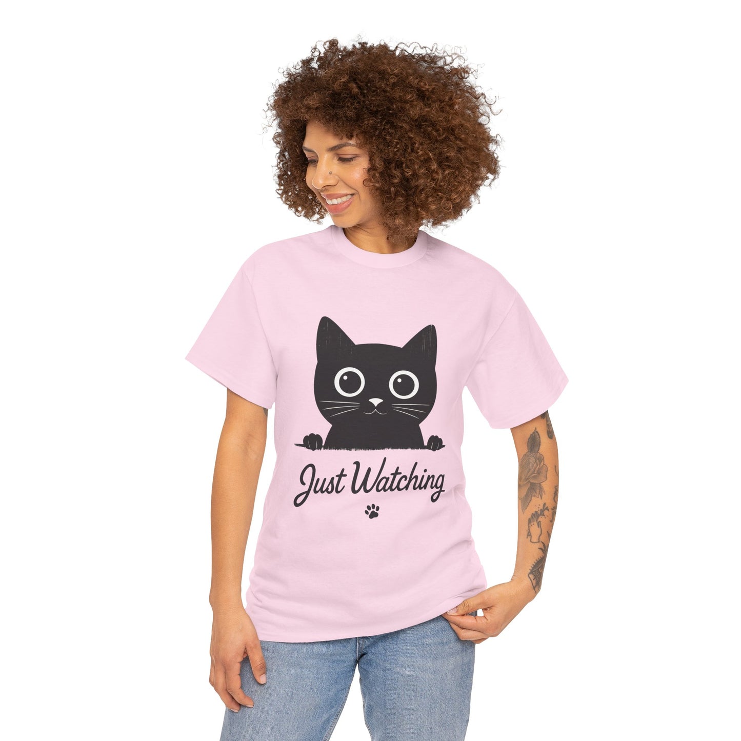 Cute Black Cat Shirt for Women - Just Watching Minimalist Kitty Tee - Funny Cat Lover Gift, Funny Pet Lover Gift, Animal Lover Tee