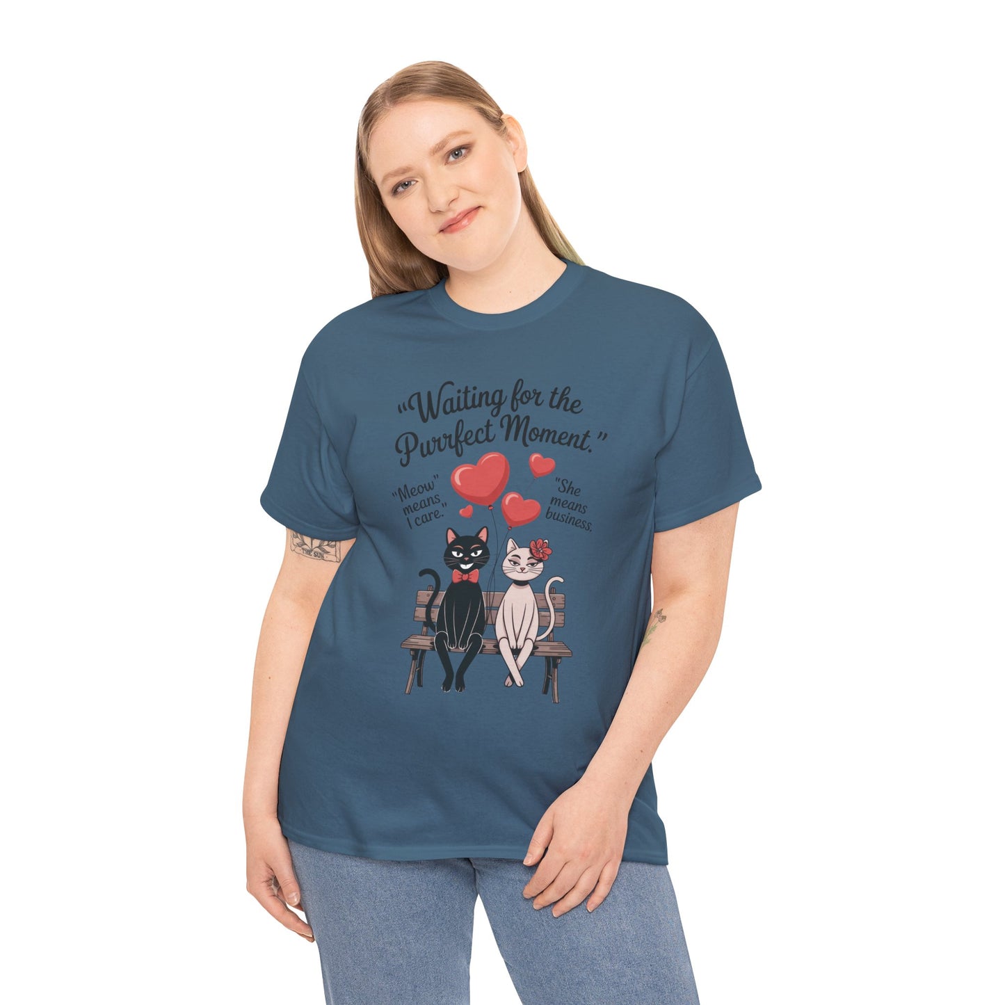 Cute Cat Lovers Tee, Womens Heavy Cotton Tee for Pet Owners, Funny Cat Shirt, Gift for Cat Lovers, Casual T-Shirt, Animal Art Tee