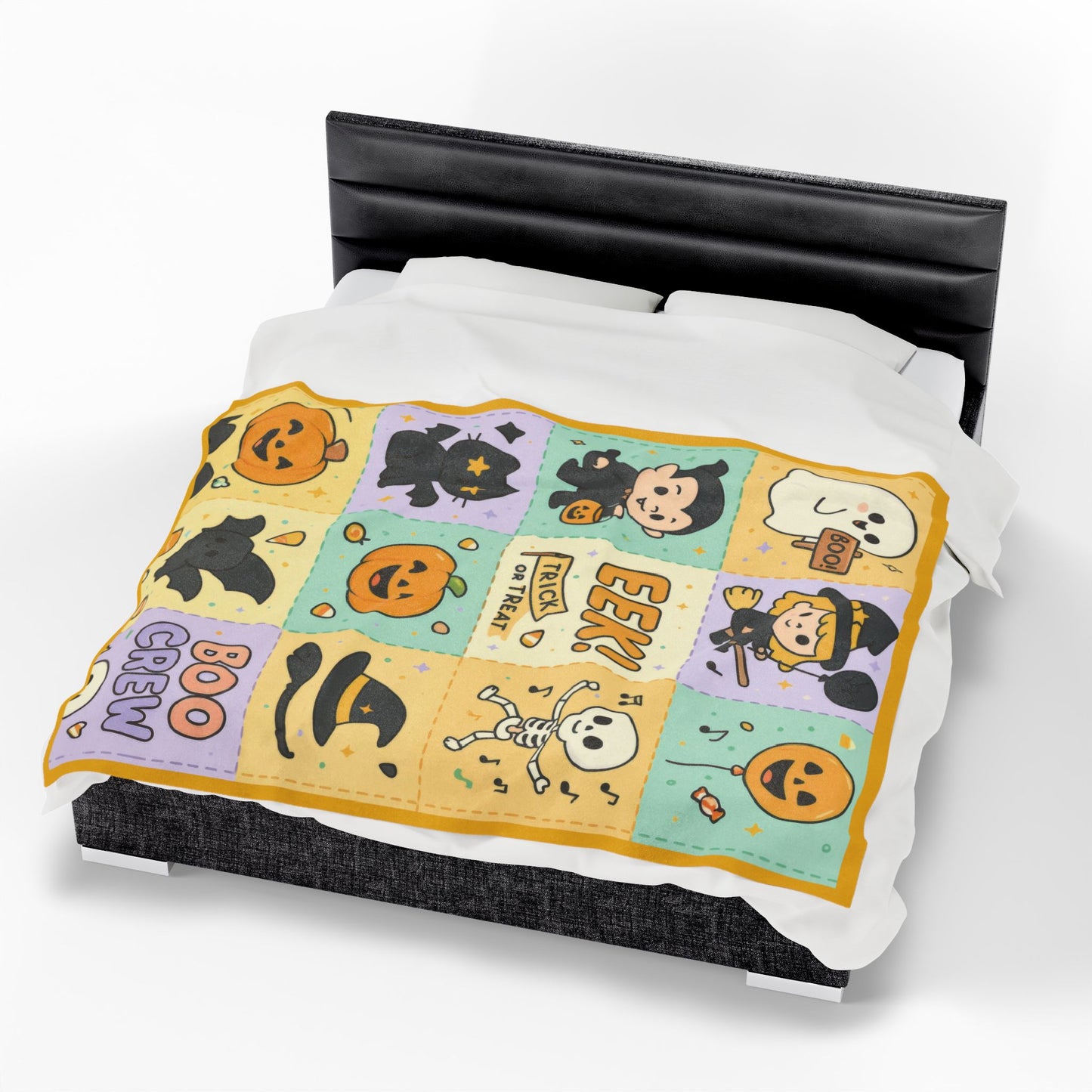 Cute Halloween Blanket for Kids, Pastel Ghosts, Pumpkins Bats, Soft Velveteen Plush Throw Blanket