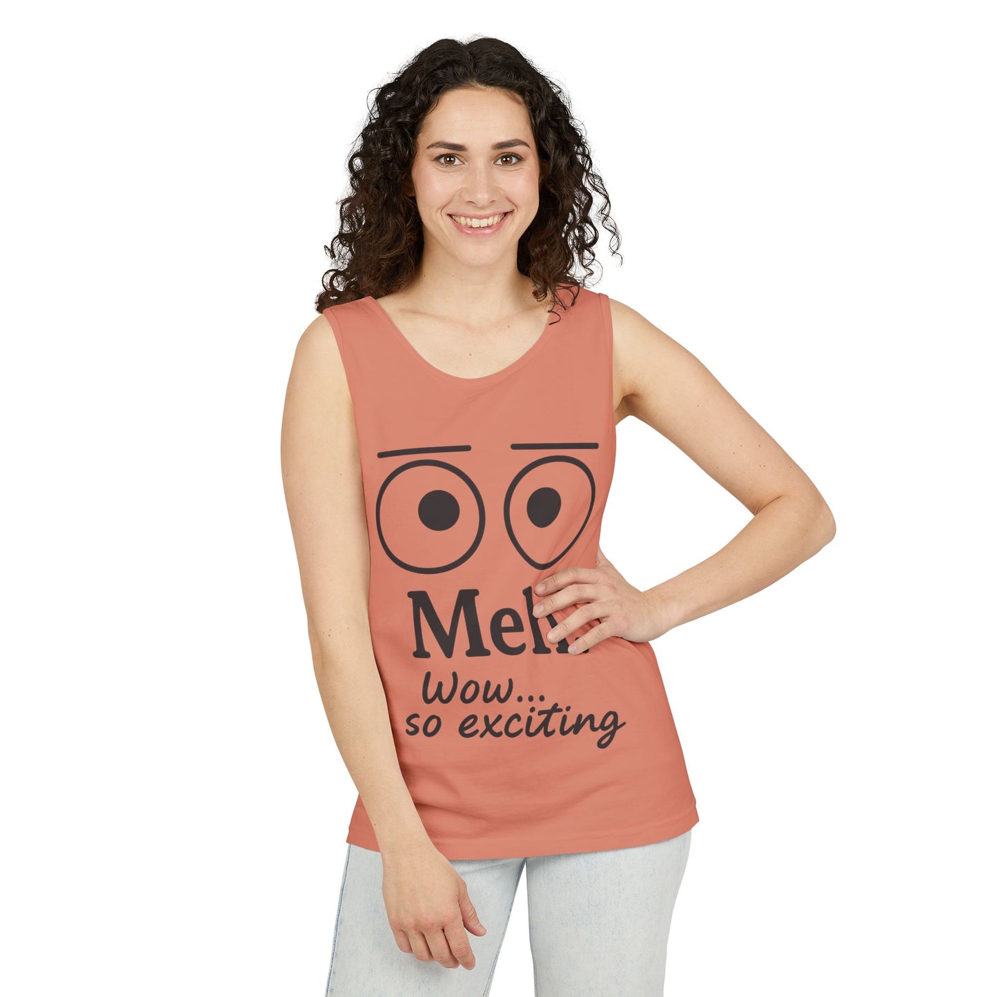 Womens Funny Graphic Tank Top with 'Meh. Wow... so exciting' Quote, Casual Wear, Summer Apparel, Gift for Friends, Humor Tank