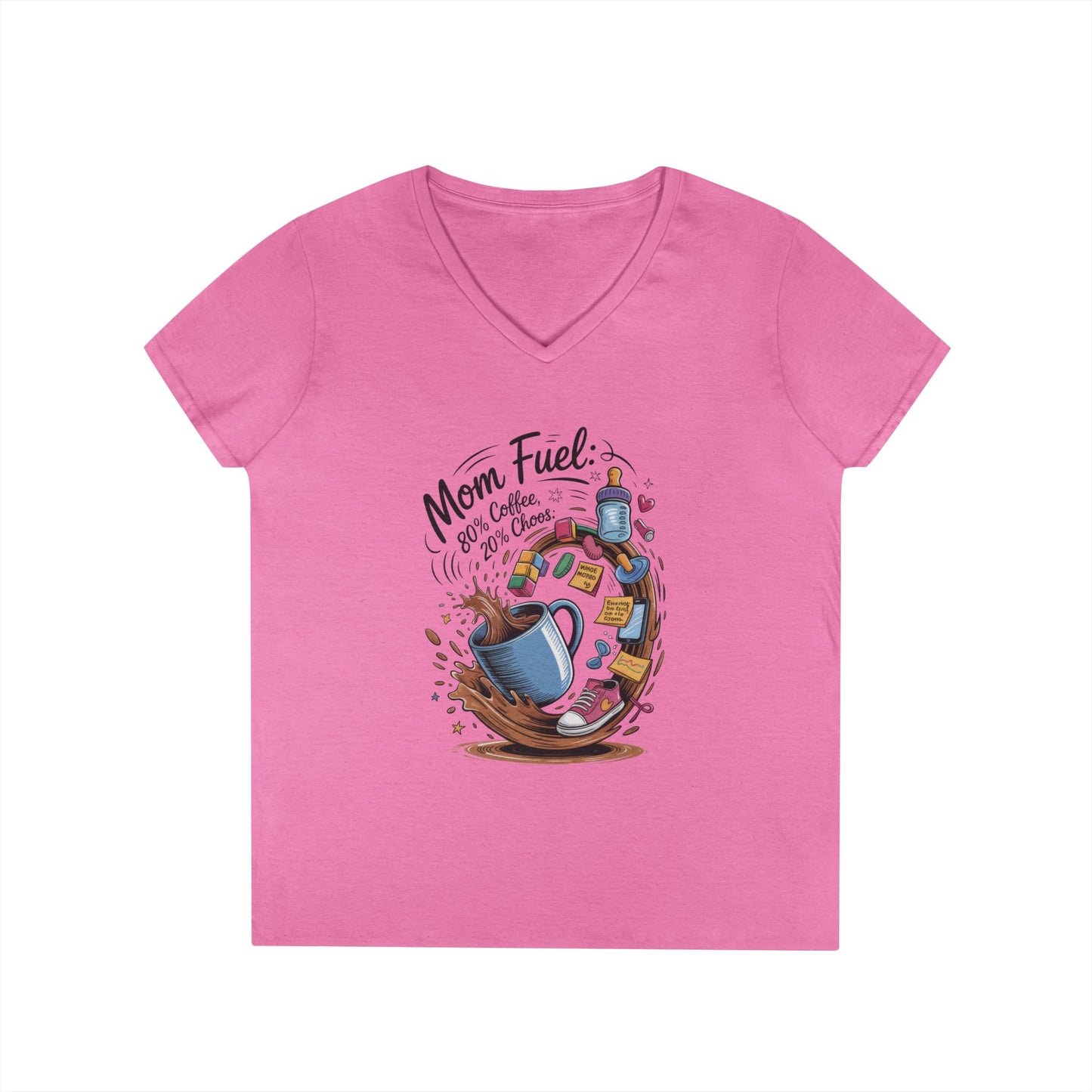 Mom Fuel V-Neck T-Shirt, Funny Coffee Lover V-Neck T-Shirt, Gift for Moms, Mother's Day, Casual Wear, Pajama Top